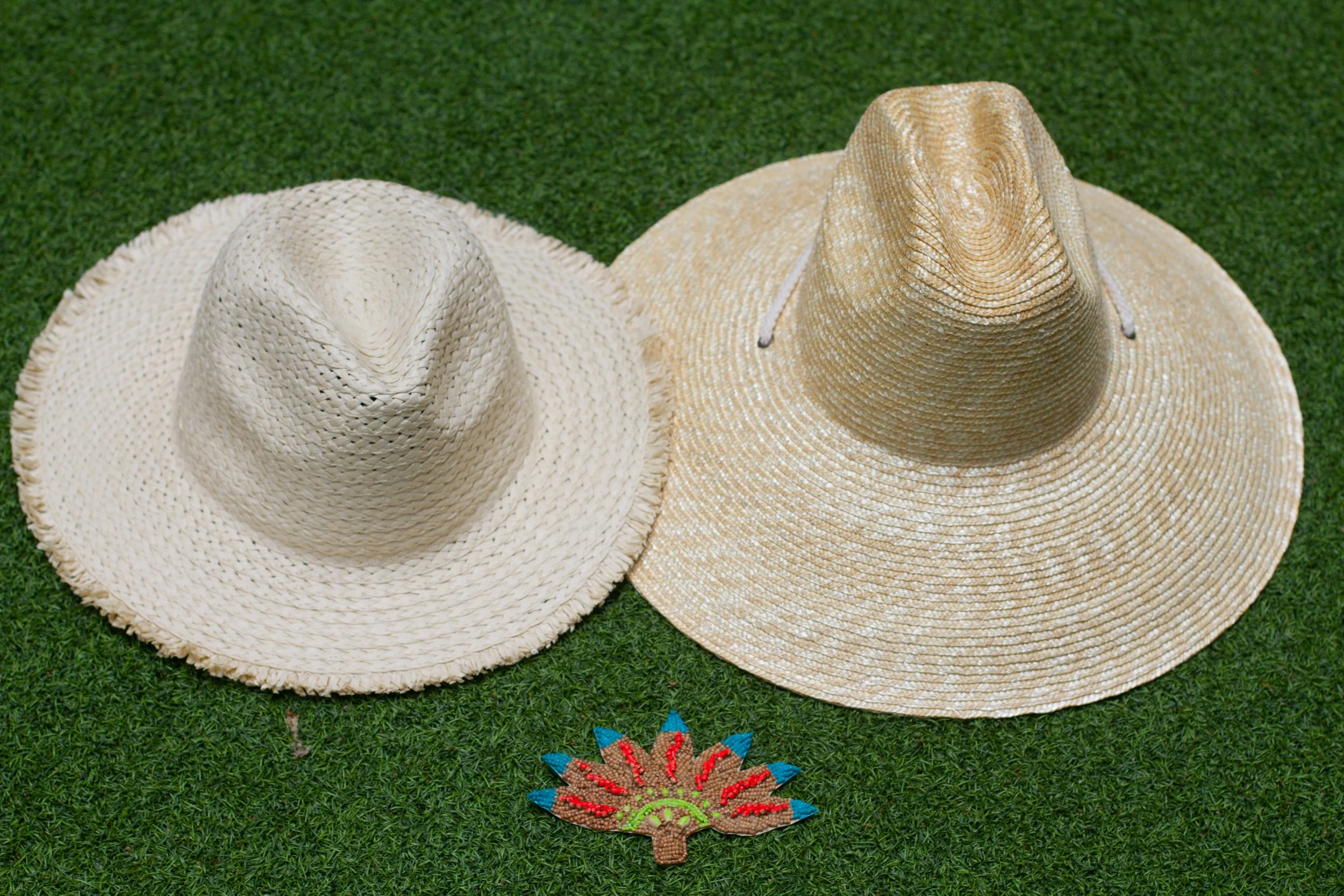 PAINTED PALM Wooden Bead Sun OR Raffia Hat
