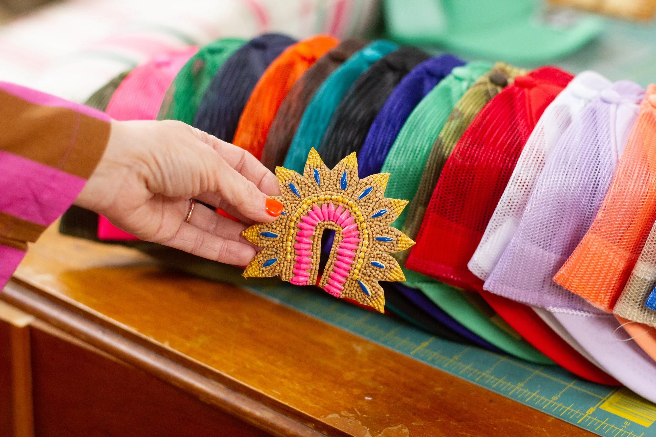 PAINTED ARCH MEDALLION Wooden Bead Hat