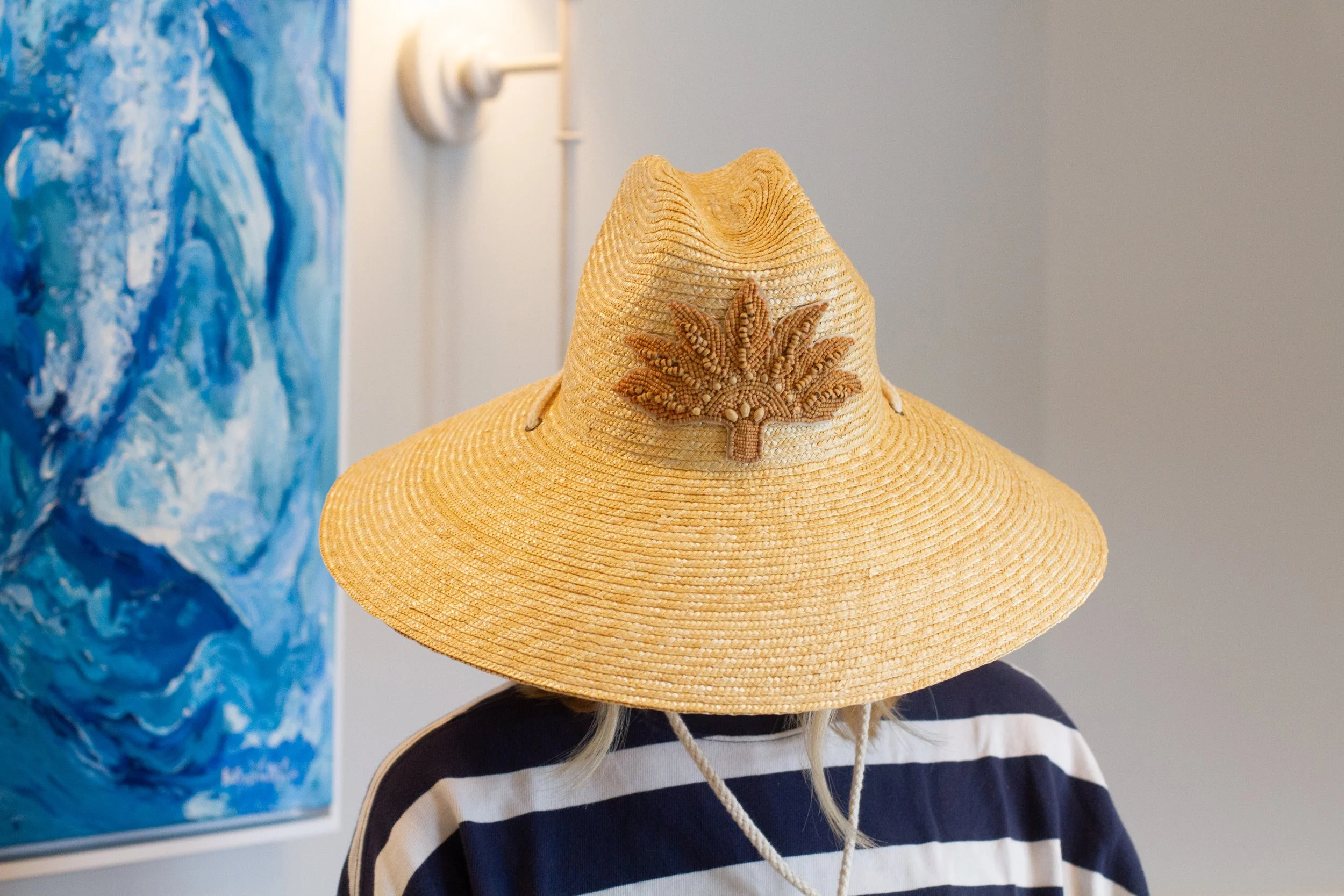 Palm Leaf Medallion Wooden Bead Straw Hat