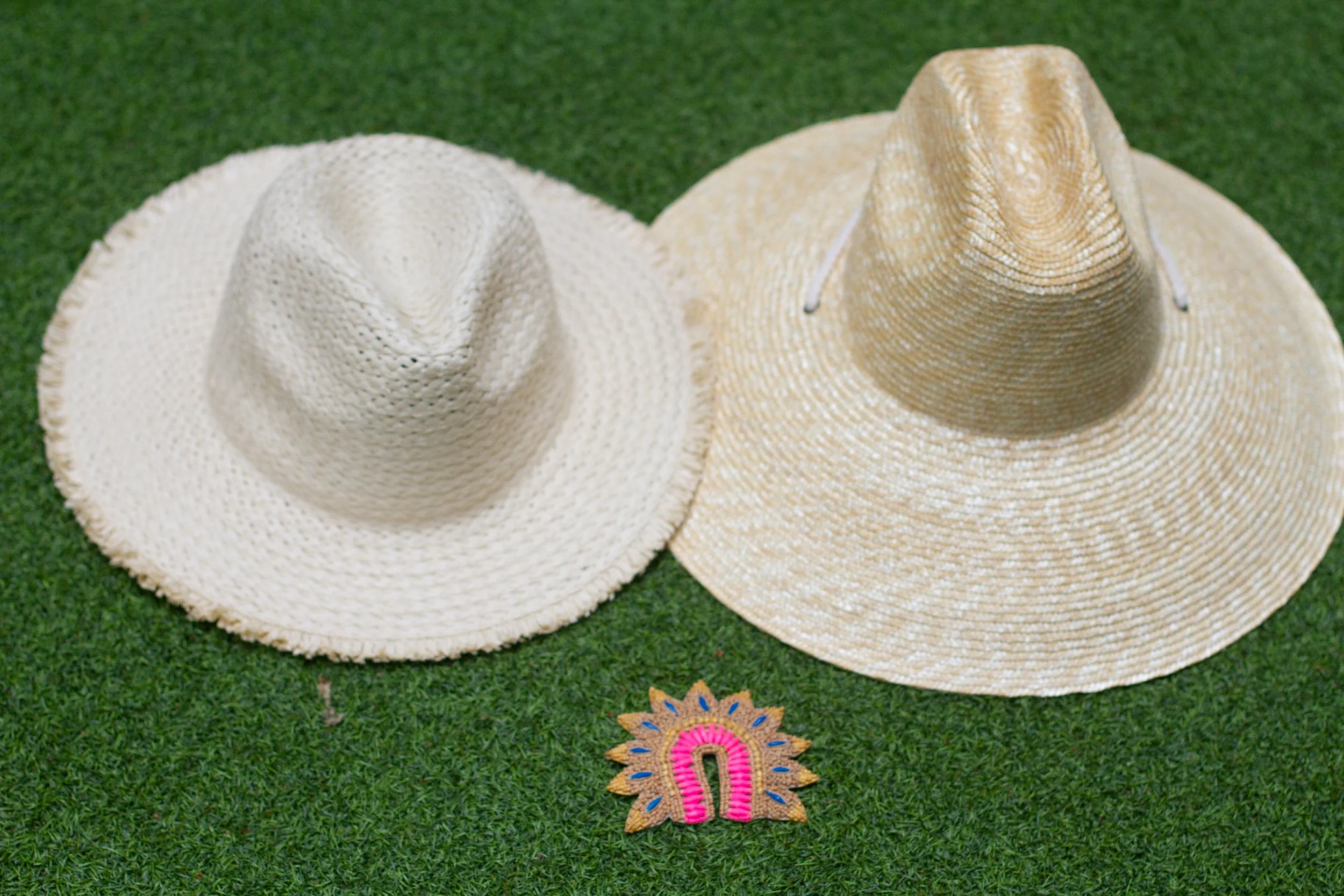 PAINTED ARCH MEDALLION Wooden Bead Sun OR Raffia Hat