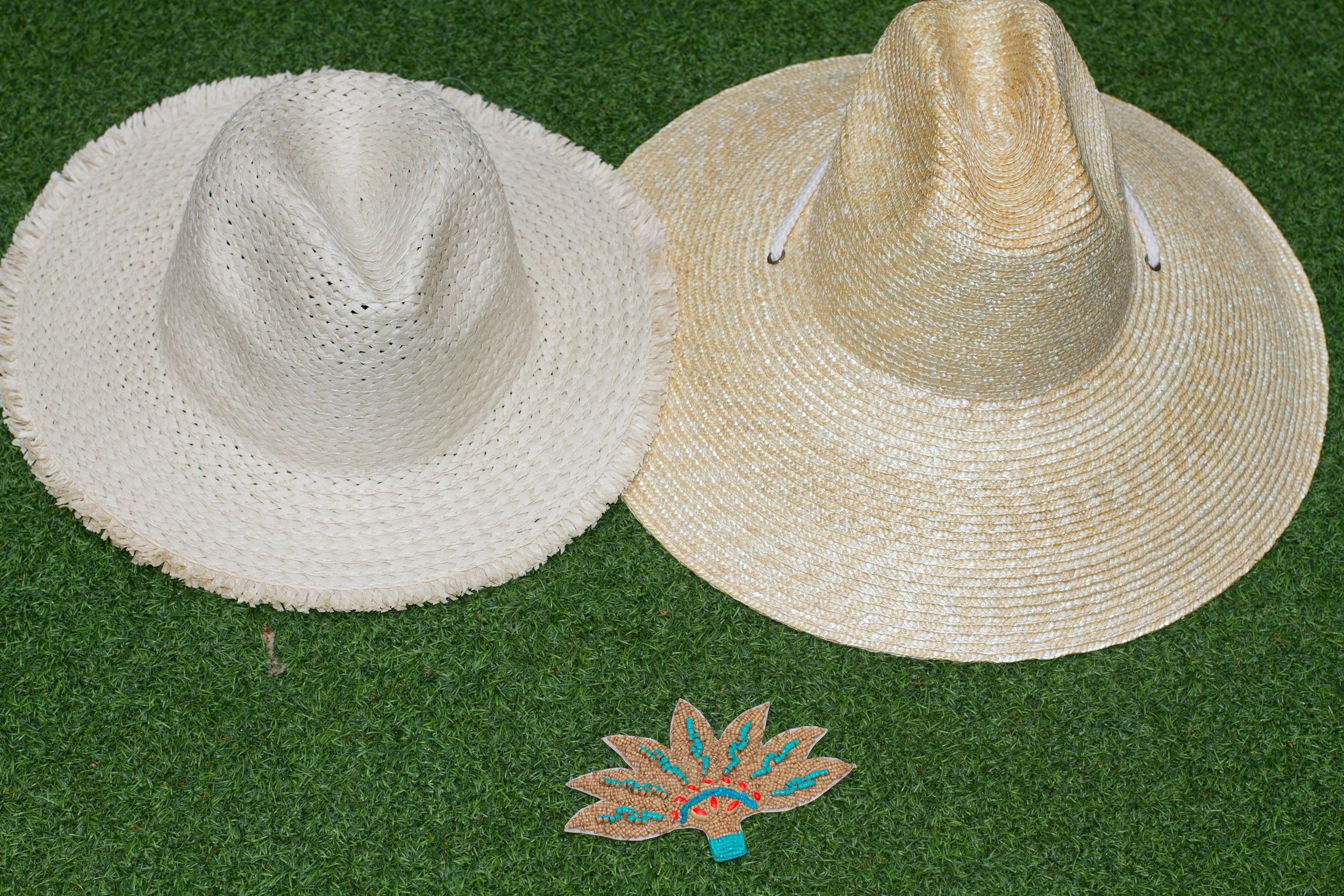 PAINTED PALM Wooden Bead Sun OR Raffia Hat