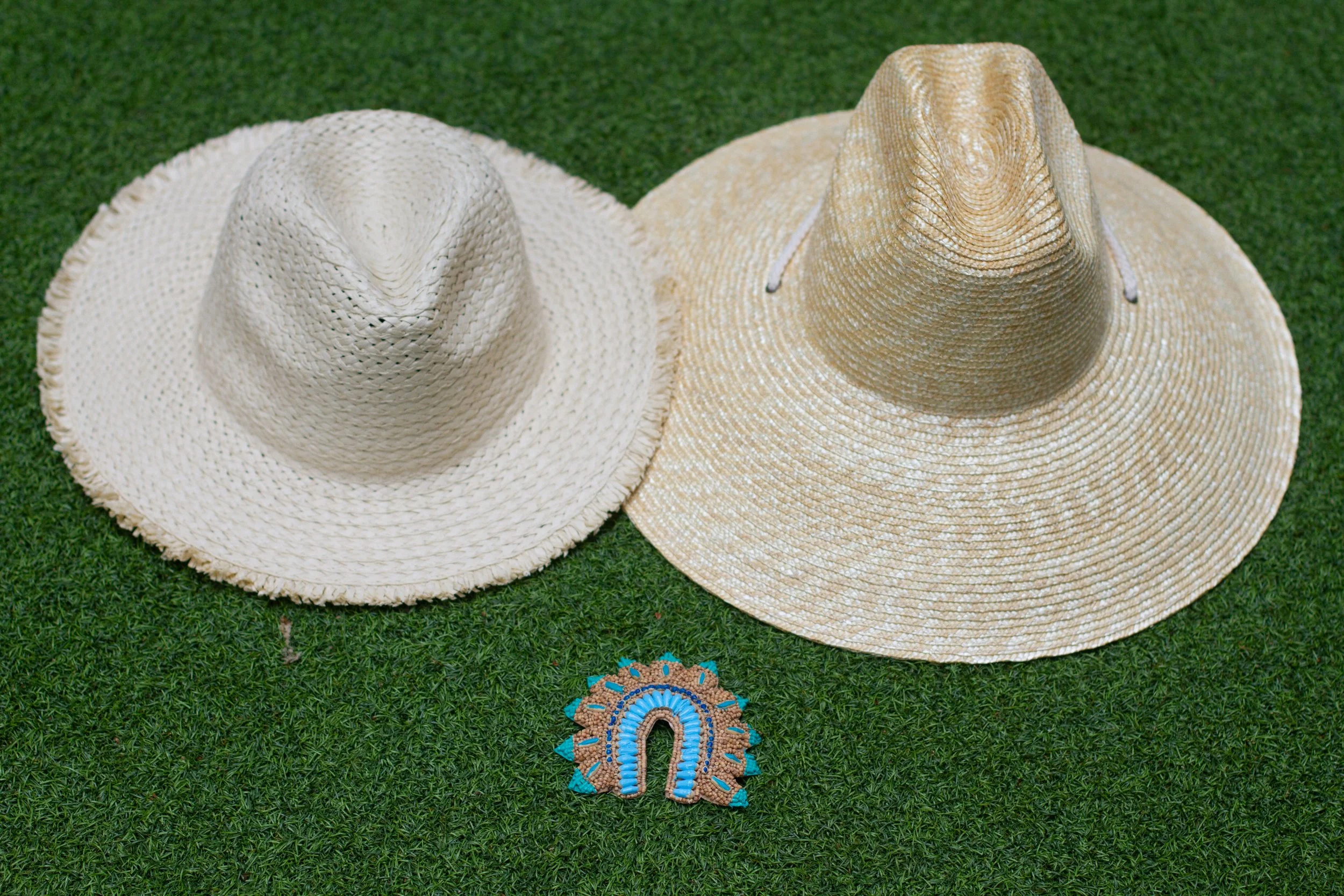 PAINTED ARCH MEDALLION Wooden Bead Sun OR Raffia Hat