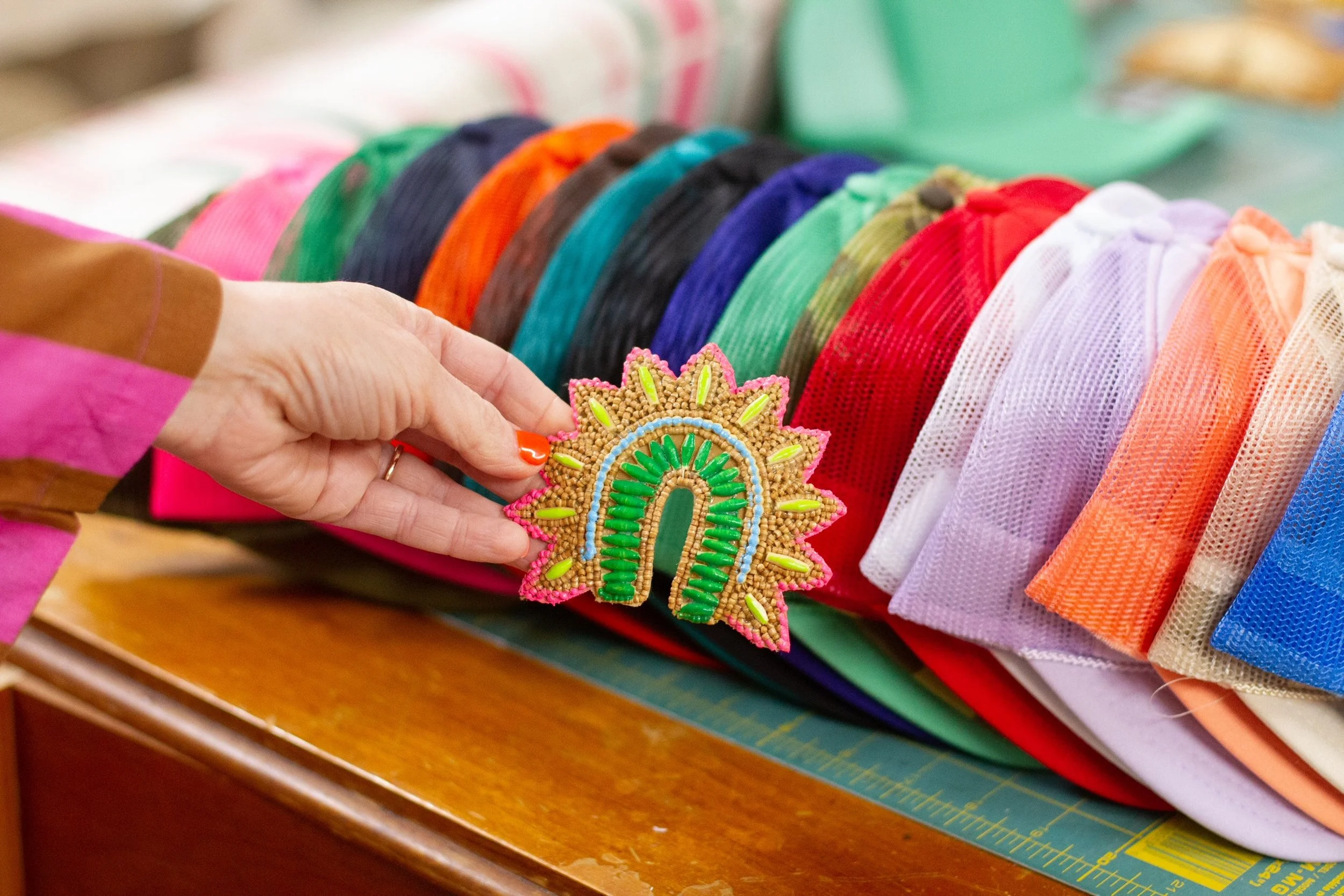 PAINTED ARCH MEDALLION Wooden Bead Hat
