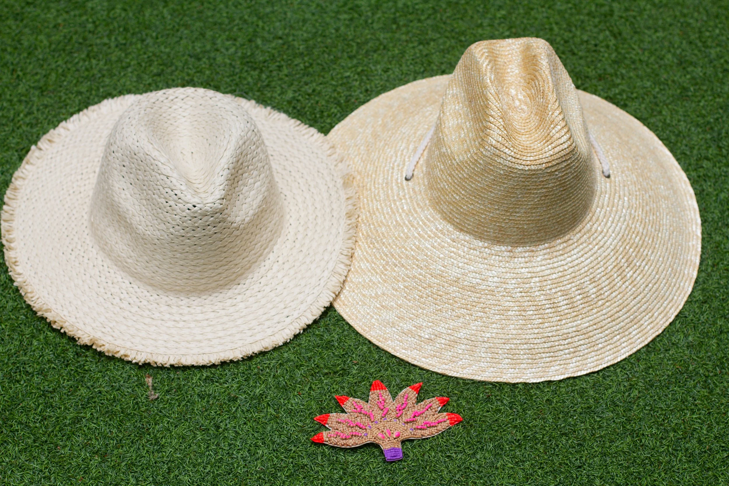 PAINTED PALM Wooden Bead Sun OR Raffia Hat