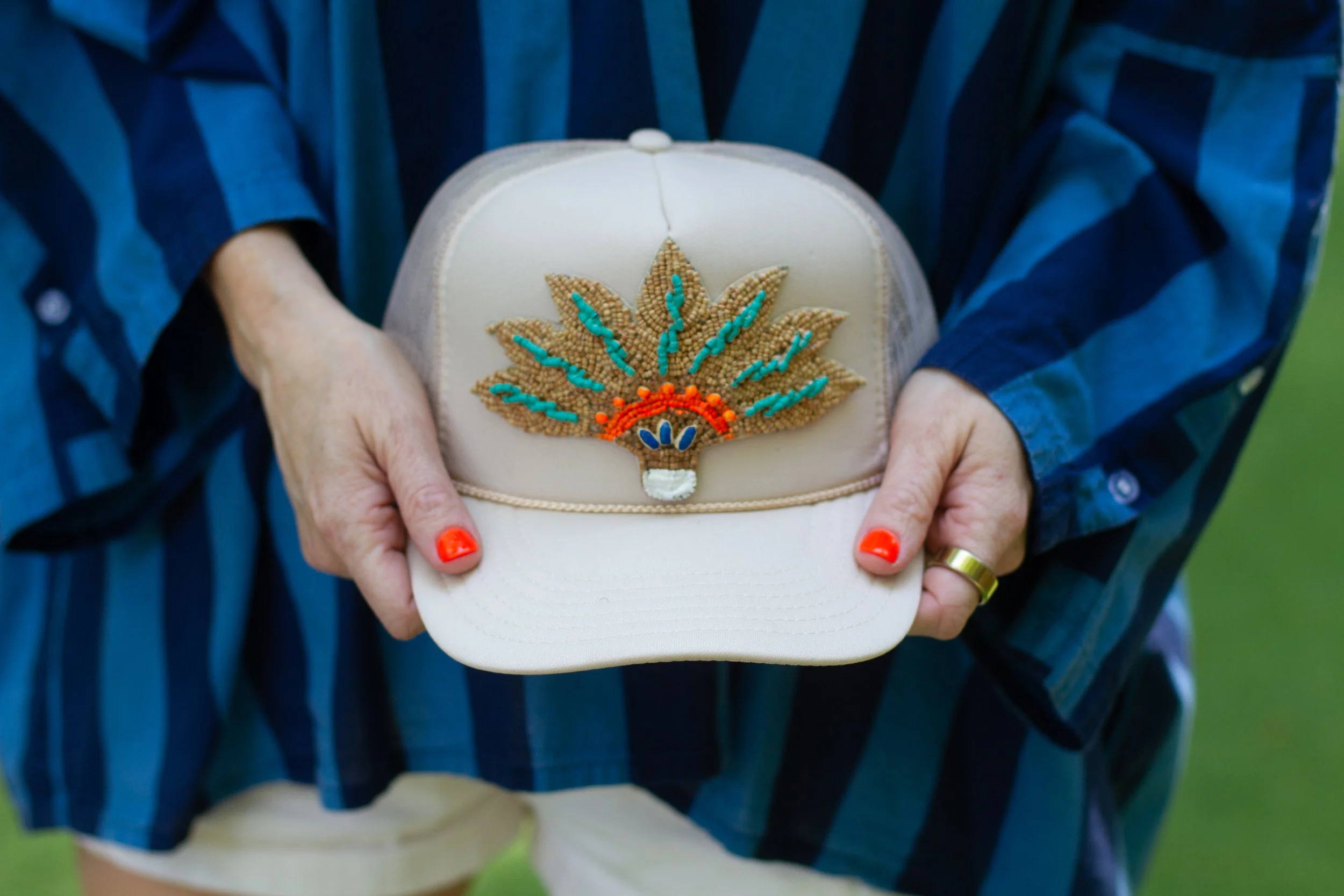 Wooden Beaded Palm Trucker- Painted Edition TAN