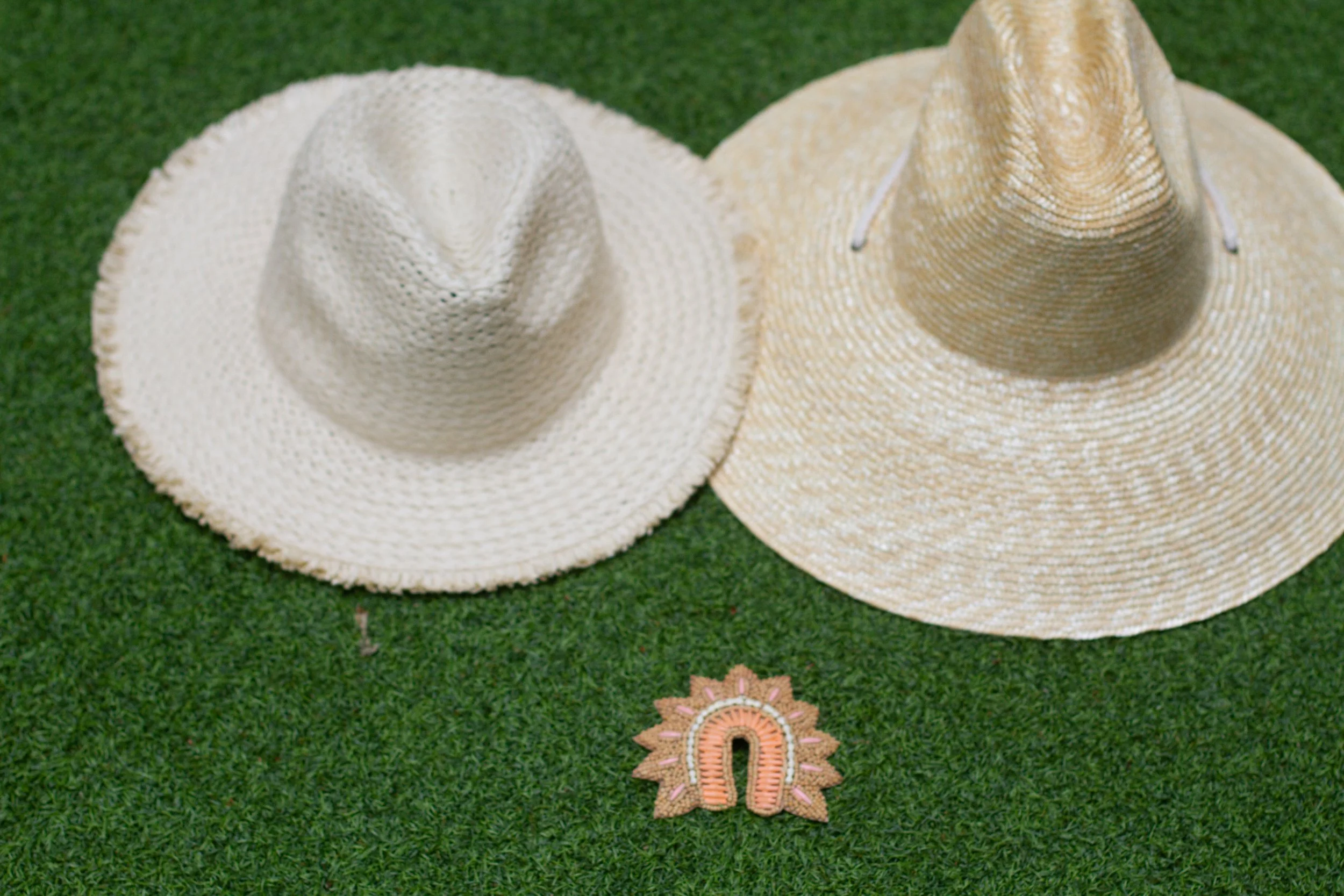 PAINTED ARCH MEDALLION Wooden Bead Sun OR Raffia Hat
