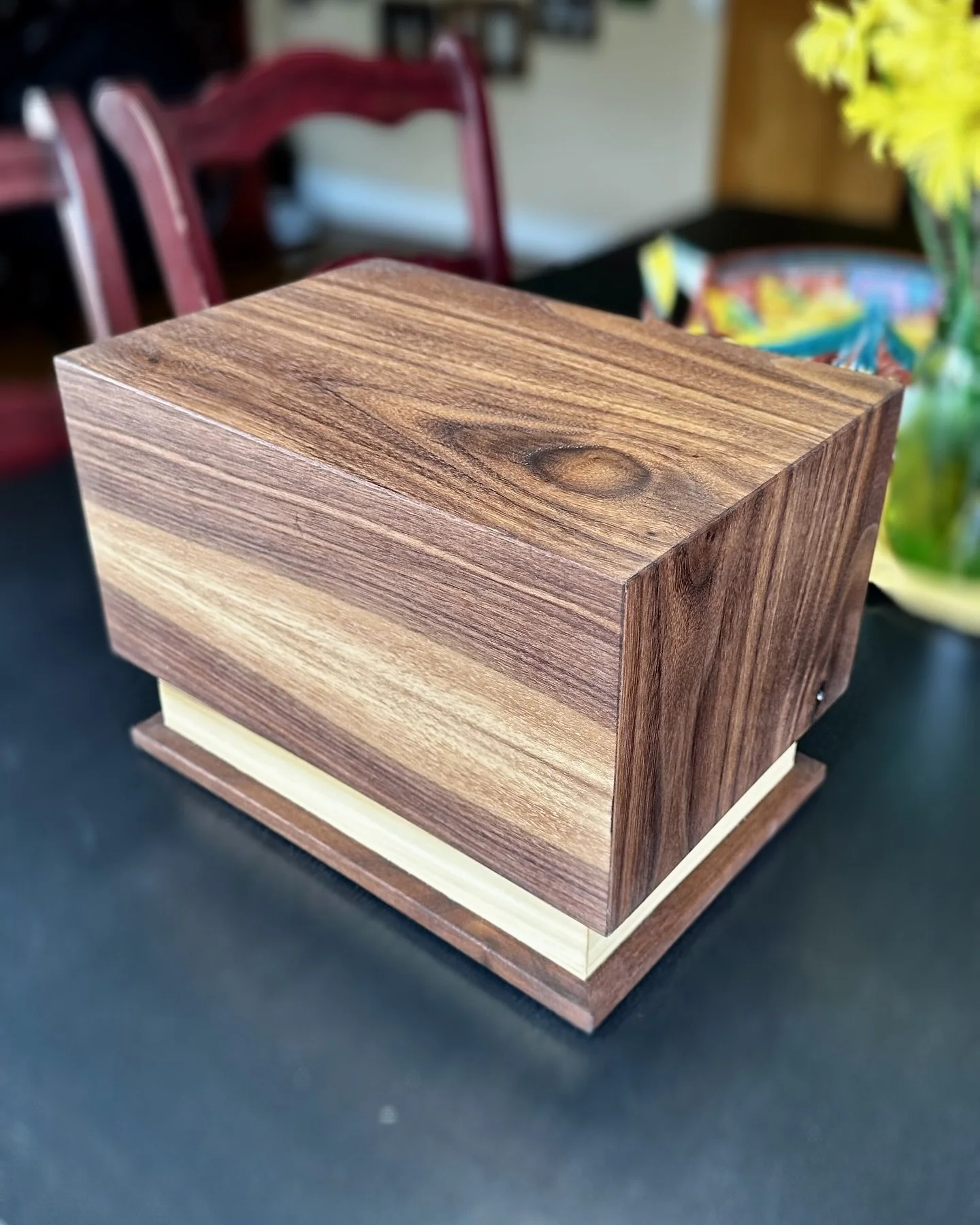 Here is the urn I made for my dad&rsquo;s ashes. It was a tough one to build, but I&rsquo;m glad some of him can rest in something made with love. I miss you dad. 

#urn #woodworking