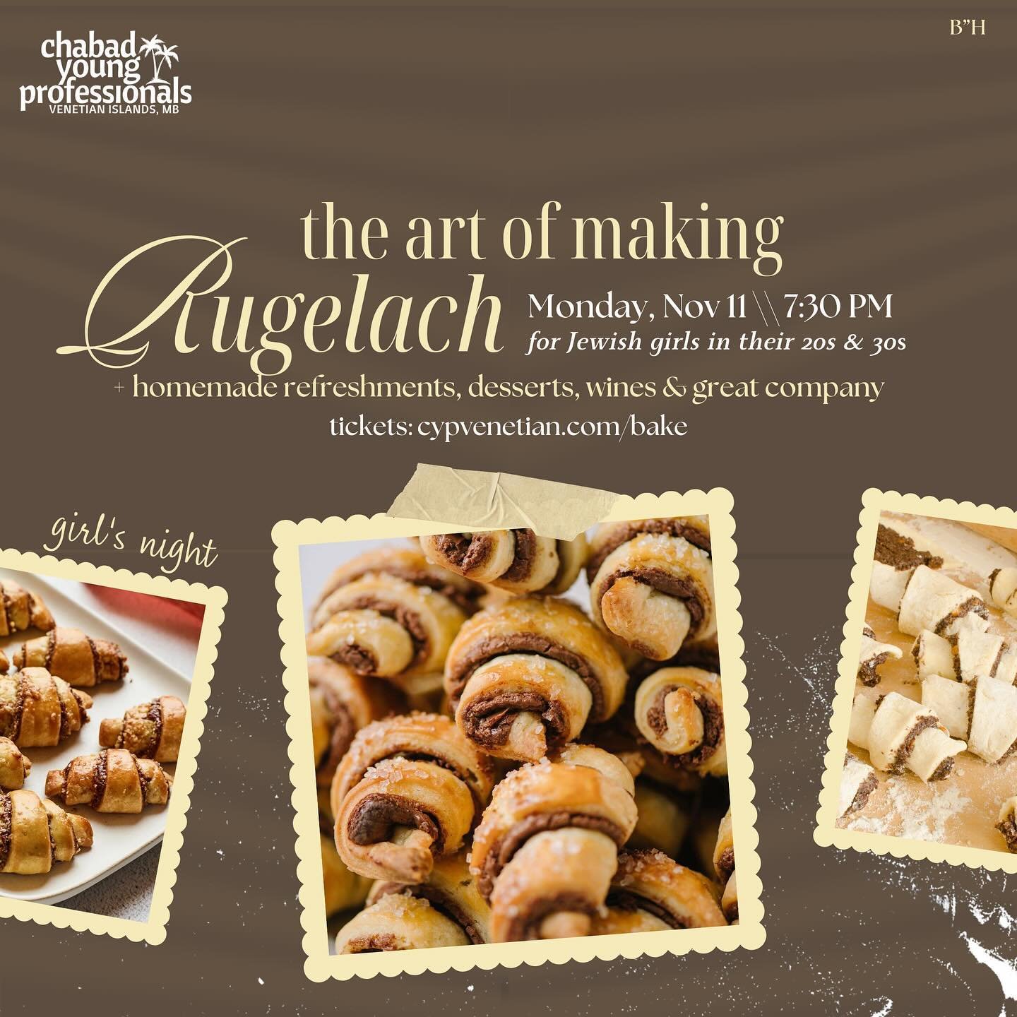 👩🏻&zwj;🍳 Have you ever tried making rugelach?

These little sweet goodies are super fun to make and even more delicious to eat! 
Come create your own rugelach from scratch to bring home and enjoy. 

Hang out with fellow young Jewish professionals 