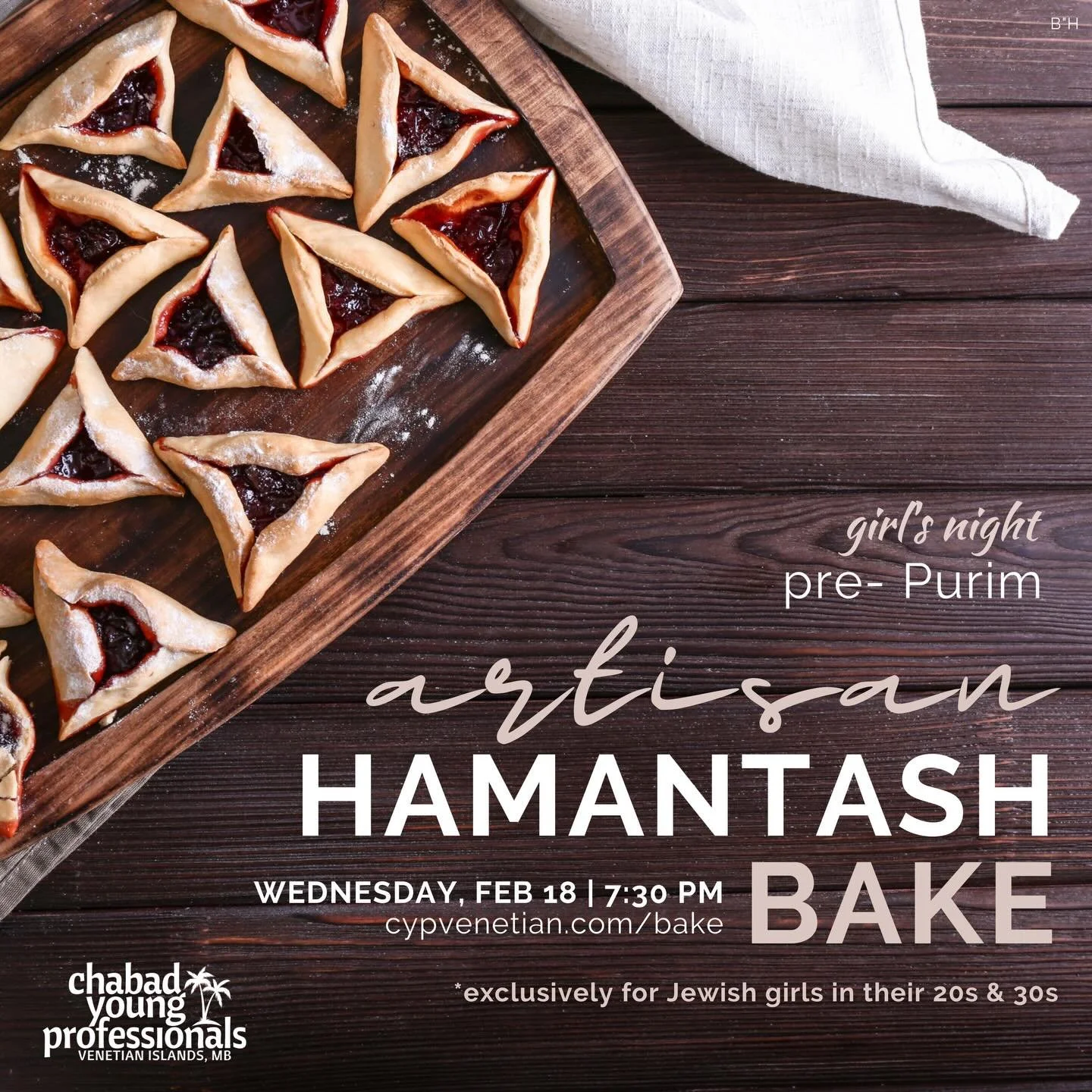 😋 Get ready for a sweet night out! 
👩🏼&zwj;🍳 CYP Girl&rsquo;s Hamantash Bake
*exclusively for Jewish girls in their 20s &amp; 30s 
🎟️cypvenetian.com/bake