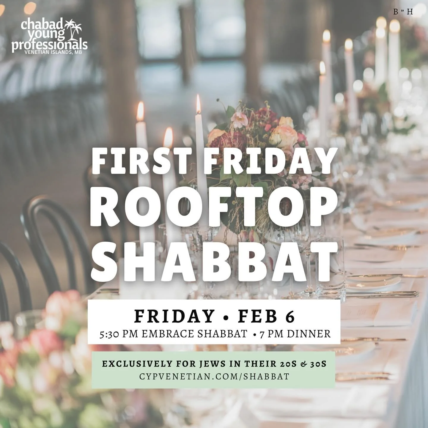 CYP First Friday Rooftop Shabbat ⭐️
Good friends, amazing food, great vibes ✨
🎟️ cypvenetian.com/shabbat
Grab the early bird until Jan 23!!