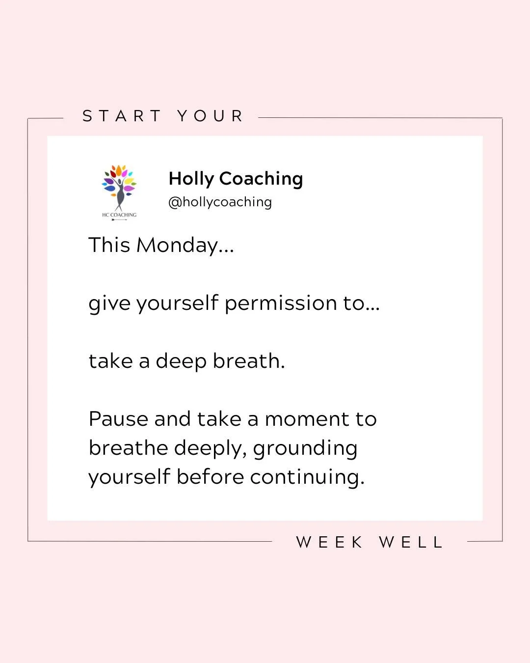 This Monday...

give yourself permission to&hellip;

take a deep breath. 

Pause and take a moment to breathe deeply, grounding yourself before continuing.

✨✨✨✨✨✨✨

Taking a deep breath can be underestimated. However, breathing deeply for just a few