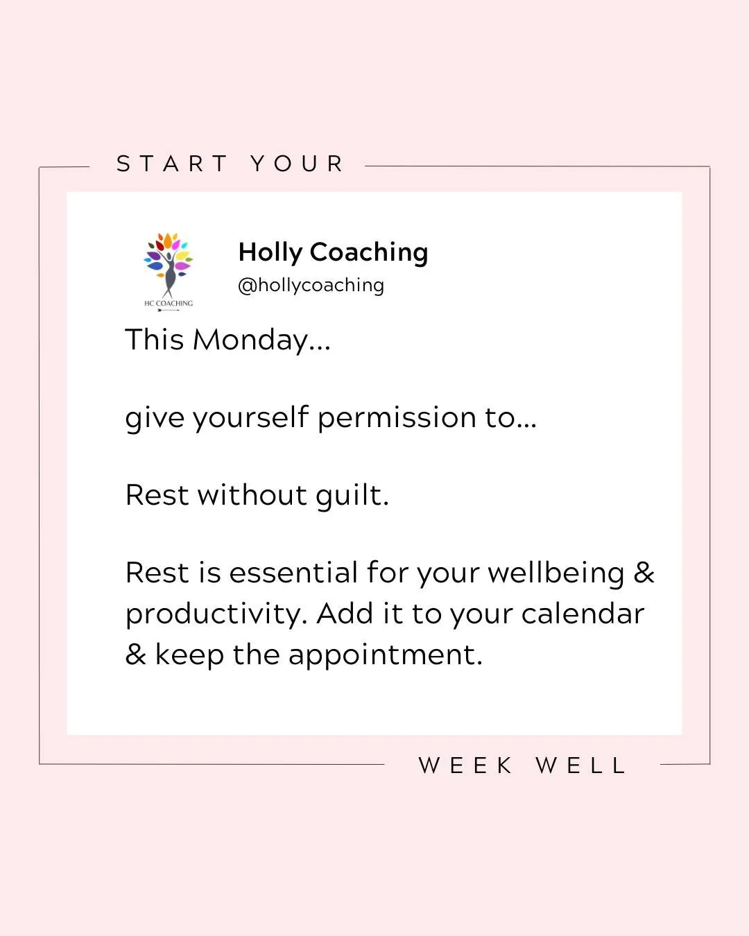 This Monday...

give yourself permission to&hellip;

Rest without guilt.

Rest is essential for your wellbeing &amp; productivity. Add it to your calendar &amp; keep the appointment.

✨✨✨✨✨✨

We nearly always feel rest has to be earned and end up pus