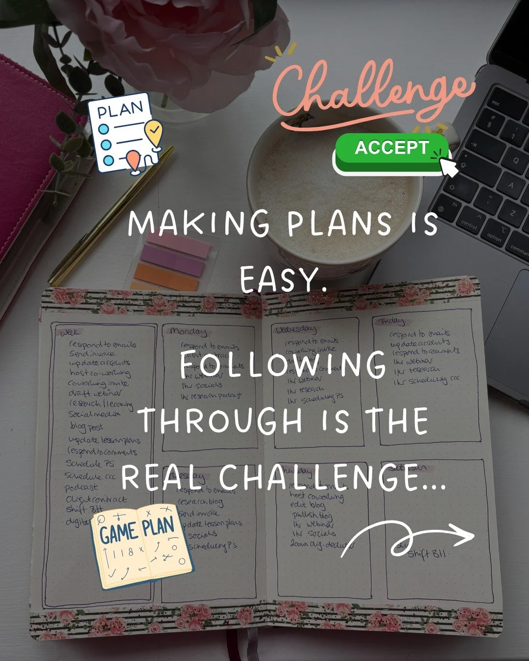 You don&rsquo;t need another planner (well, you might and who am I to stop you 🤣😉) but what you need most is a plan you&rsquo;ll actually follow.

Does this sound familiar?

You make a list, maybe even colour-code it, but then life happens&hellip; 