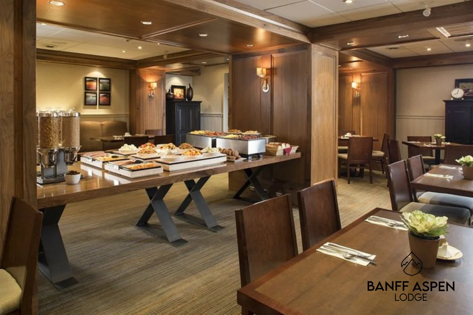 Inside one of a few Banff hotels with breakfast showcasing their buffet.