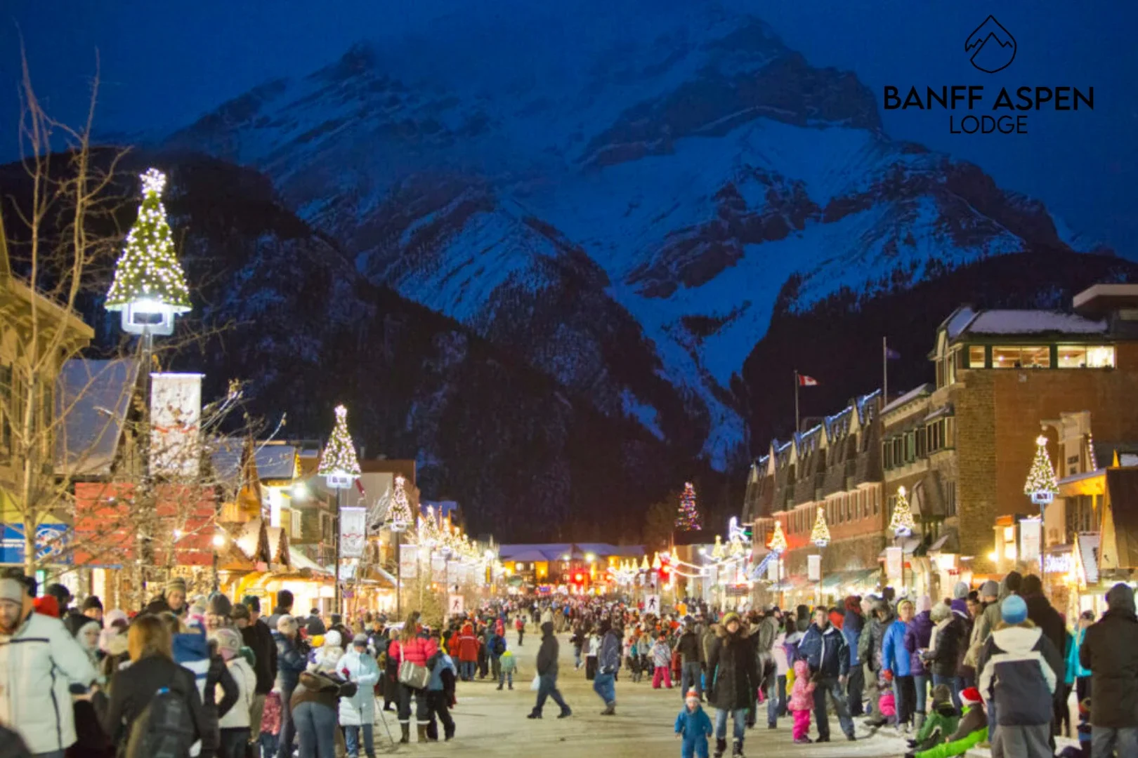 Main street of Banff in December during the annual Christmas market