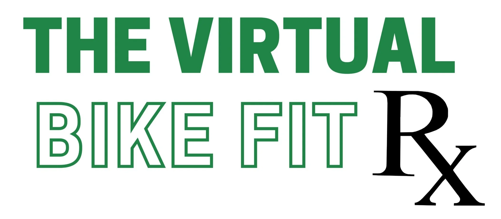 Text reading 'THE VIRTUAL BIKE FIT R&X' in green and black font.
