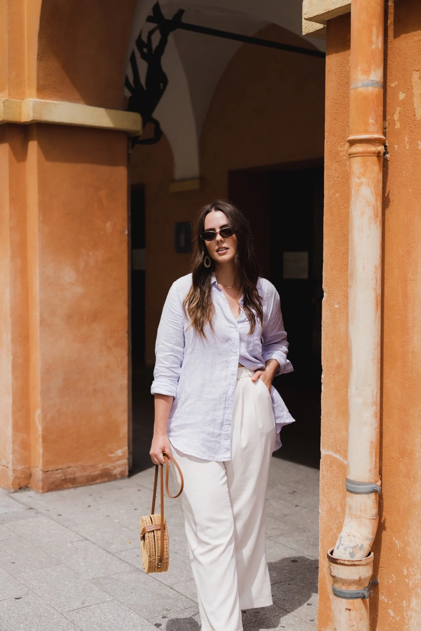 Tunic dress linen natural white for autumn and winter