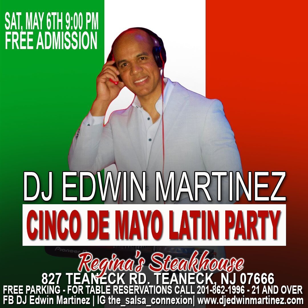 See you all this Saturday at Regina&rsquo;s Steakhouse, Teaneck, NJ
&bull;
The best #salsa #bachata #merengue 
&bull;
Free Admission, Free parking, 21 and over. 
&bull;
For table reservations call 201 862 1996
&bull;
Only minutes from #nyc 
&bull;
&b