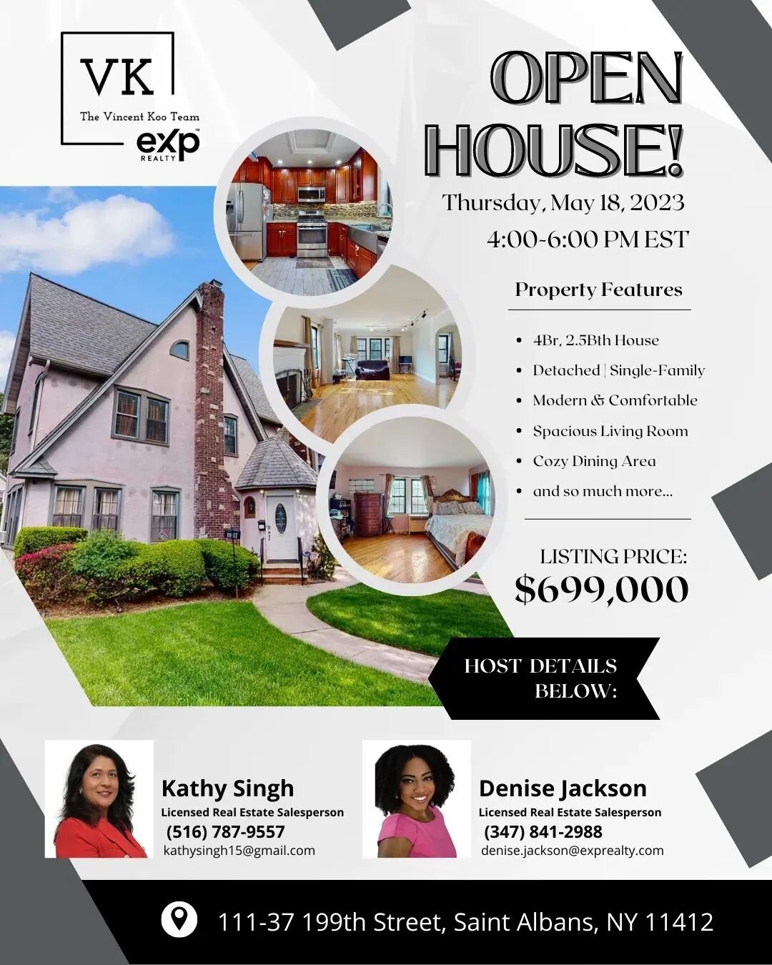 We are excited to invite you to our highly anticipated open house event! Today, May 18, 2023, from 4-6PM, we will be showcasing the exceptional property located at 111-37 199th Street, Saint Albans, NY 11412.

Your hosts for the event will be our exp