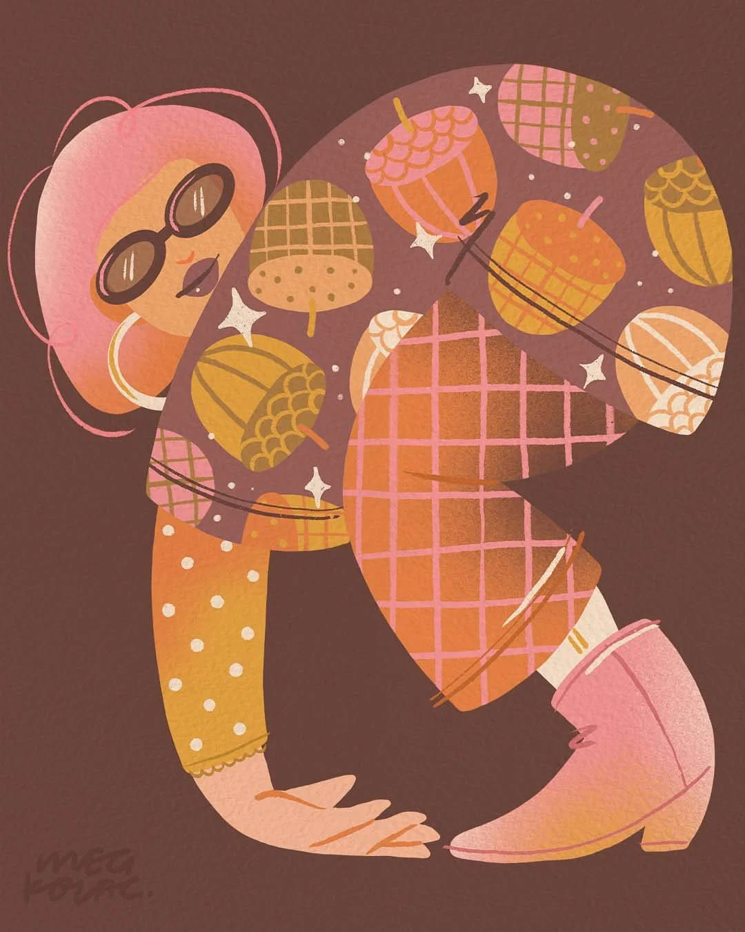Day 1: Acorn
I am taking part in @peachtober again this year as I think I&rsquo;m starting to feel that dreaded burnout and a  little creative block. I&rsquo;ll be illustrating some babes in themed outfits along with a little textile to match. That&r