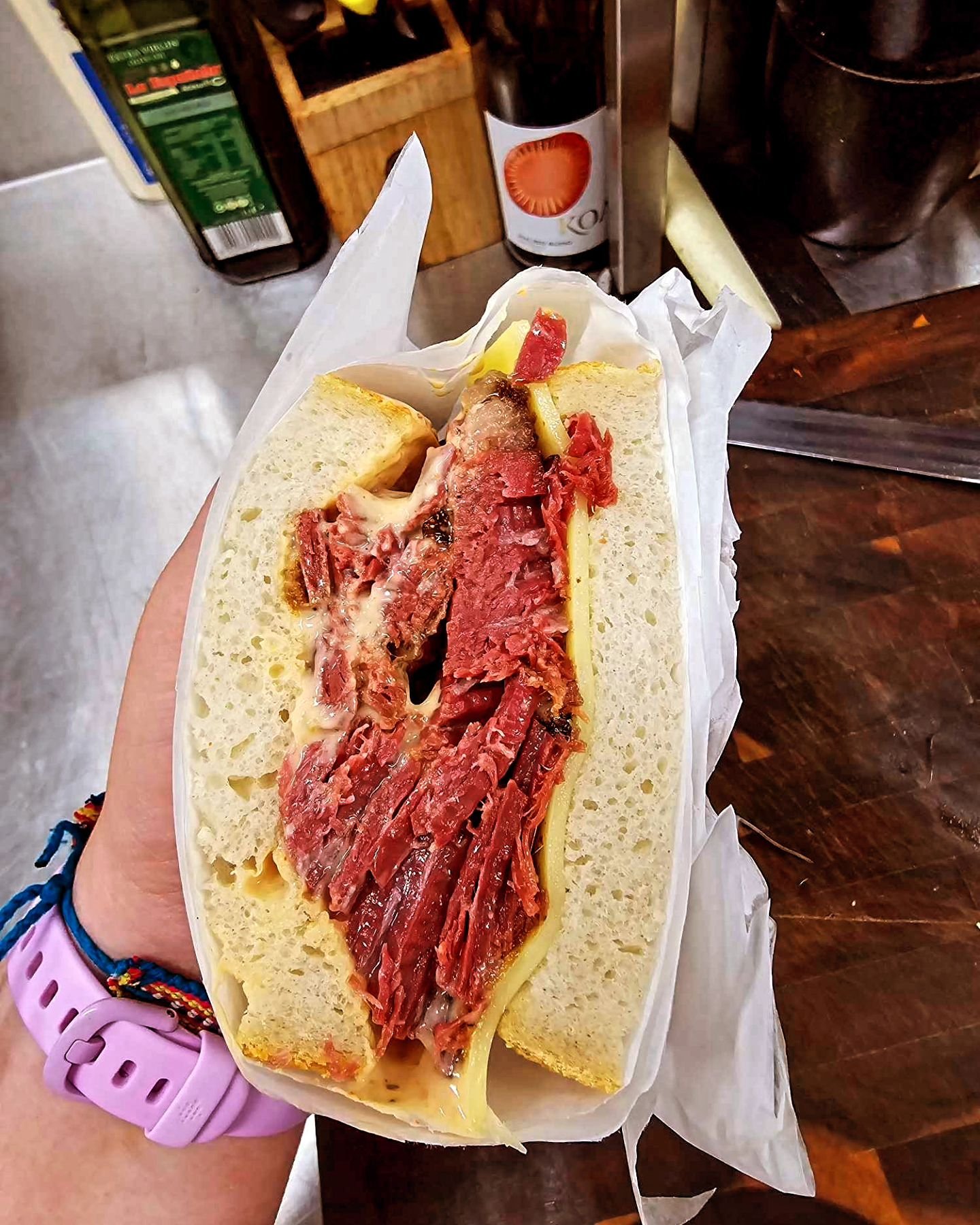 New lunch item 

Nyc deli style 
Pastrami sandwich 
Home smoked brisket on sourdough bread with russian dressing and swiss cheese only $12 
#haveyoubeenfedbyjed