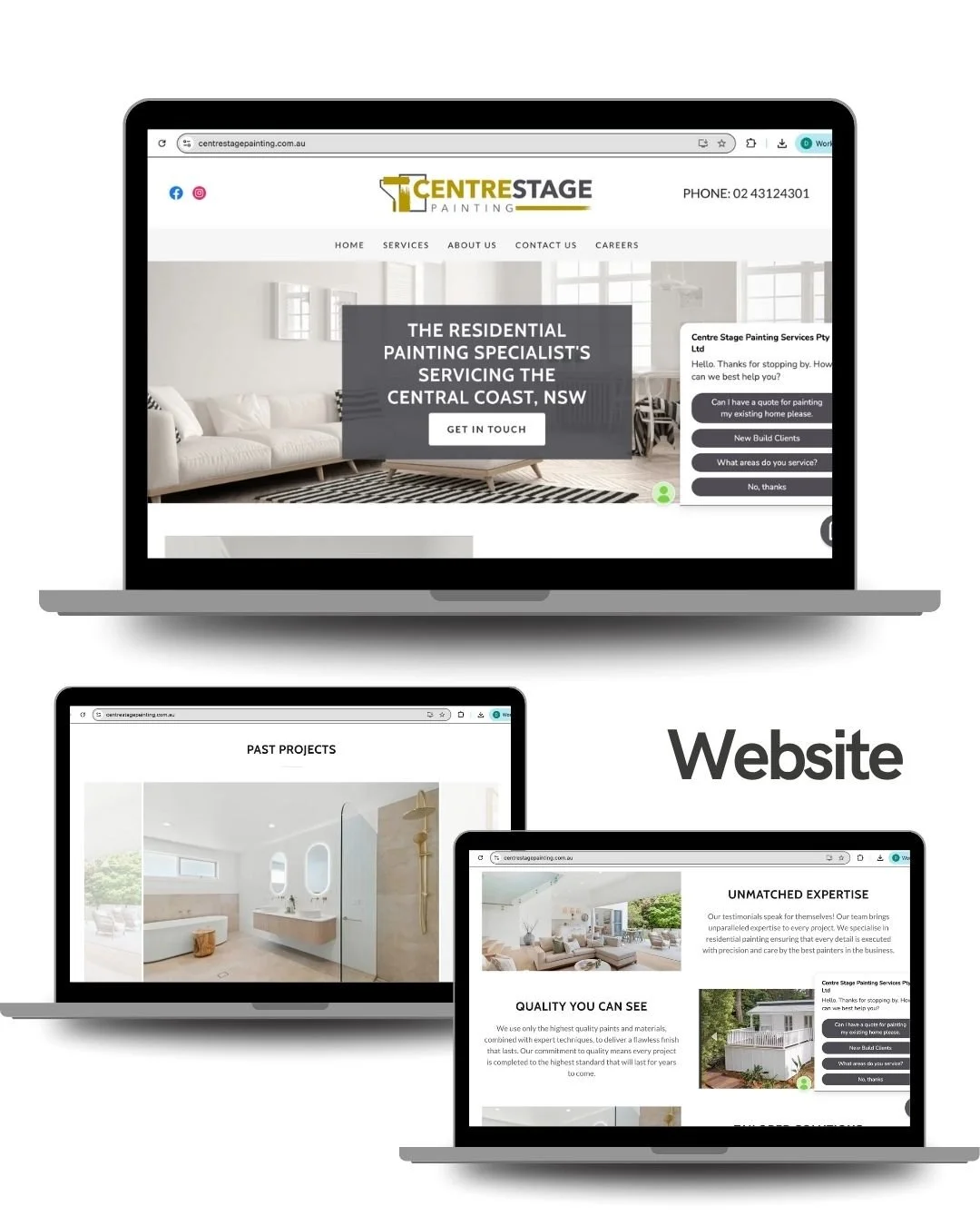 Website developer for centre stage painting. We build and optimised a website for this painting and decorating company