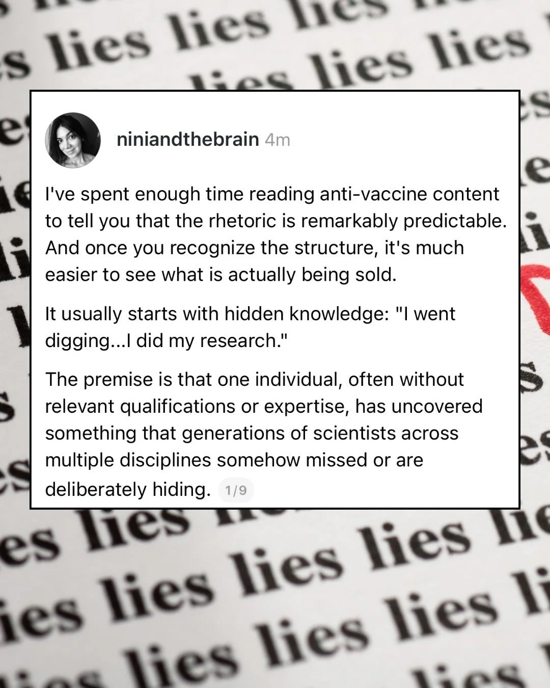 Good morning. The structure of the anti-vaccine movement, and honestly, much of the wellness one follows a very predictable rhetoric. Once you see it, you can&rsquo;t unsee it anymore, and every single one of their posts stops consuming you in fear o