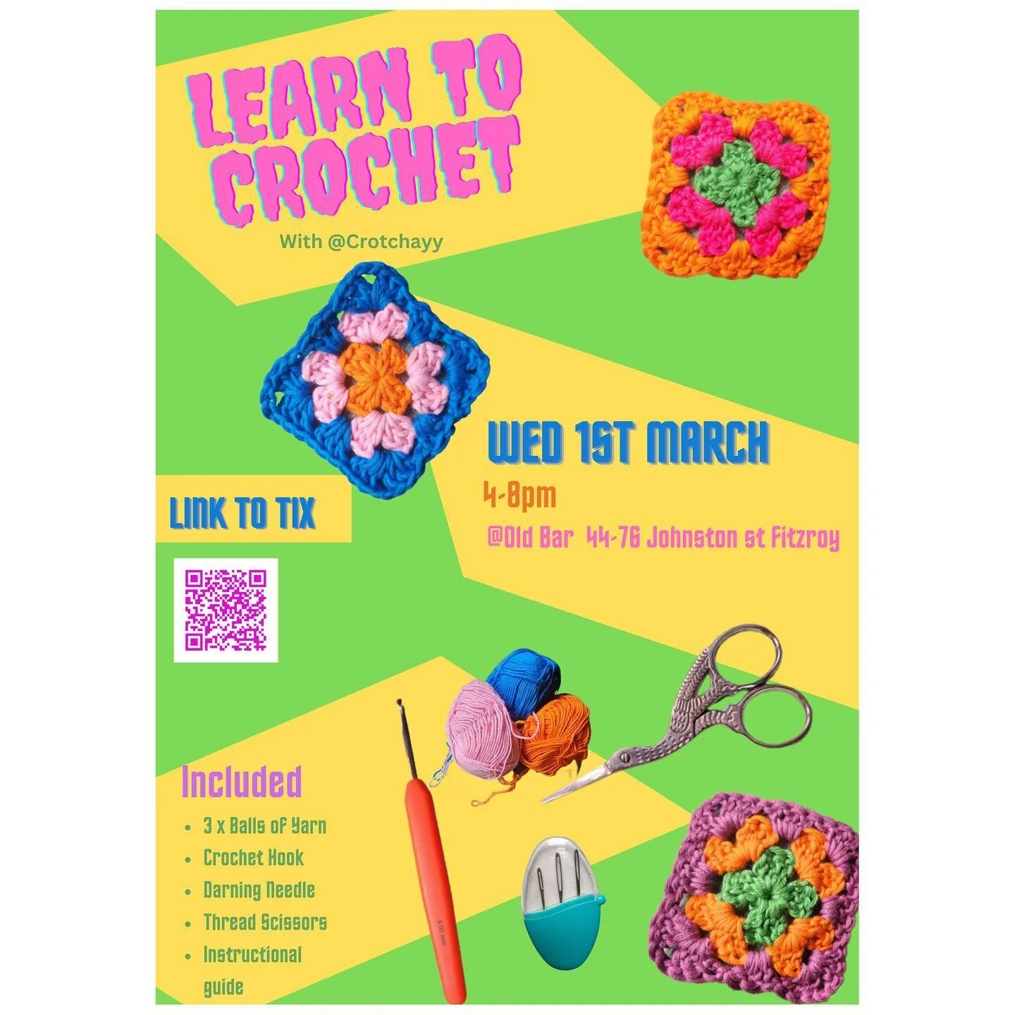 Still some ticcies left for @crotchayy &lsquo;s crochet workshop w/ some hot new posters to boot.

Looking for something to keep you occupied during those long cold winter nights while you resist putting the heater on because you know you can&rsquo;t