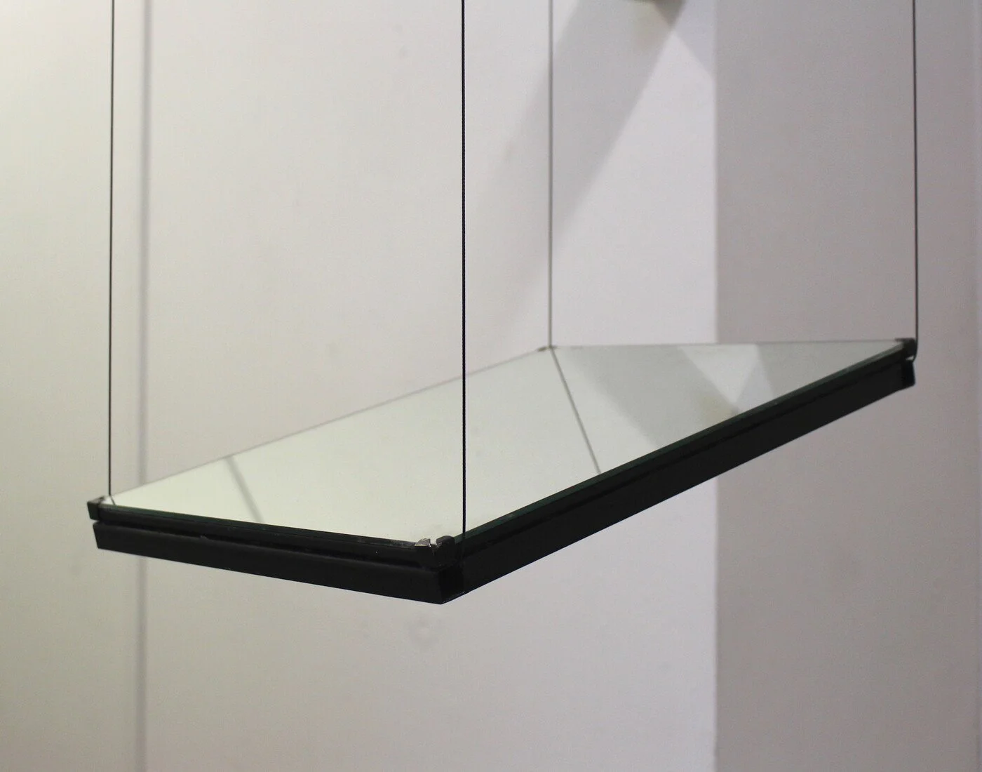 To Sip from the Sweet Cup (swallow the lump of illusion, spit yourself out in shards), Found mirror, square steel structure, wire, 2021
