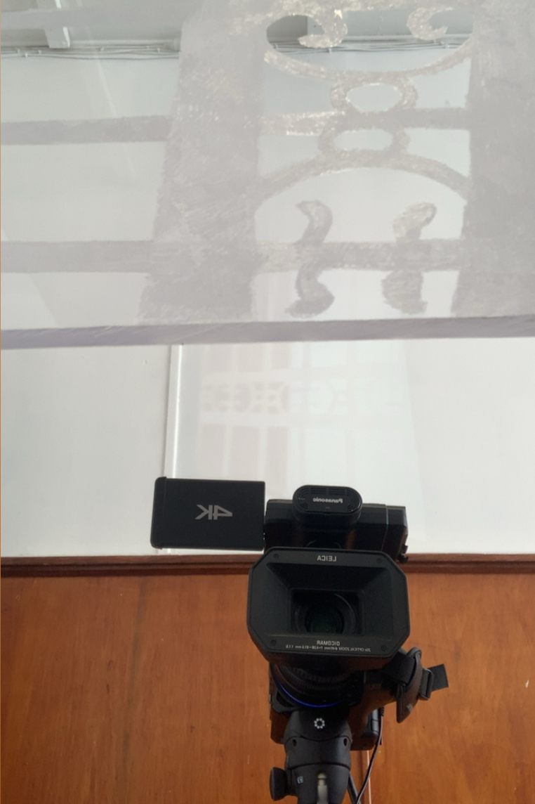 ‘Re-view’, live stream camera, projector, etched polycarbonate, 2025, 138 Gallery