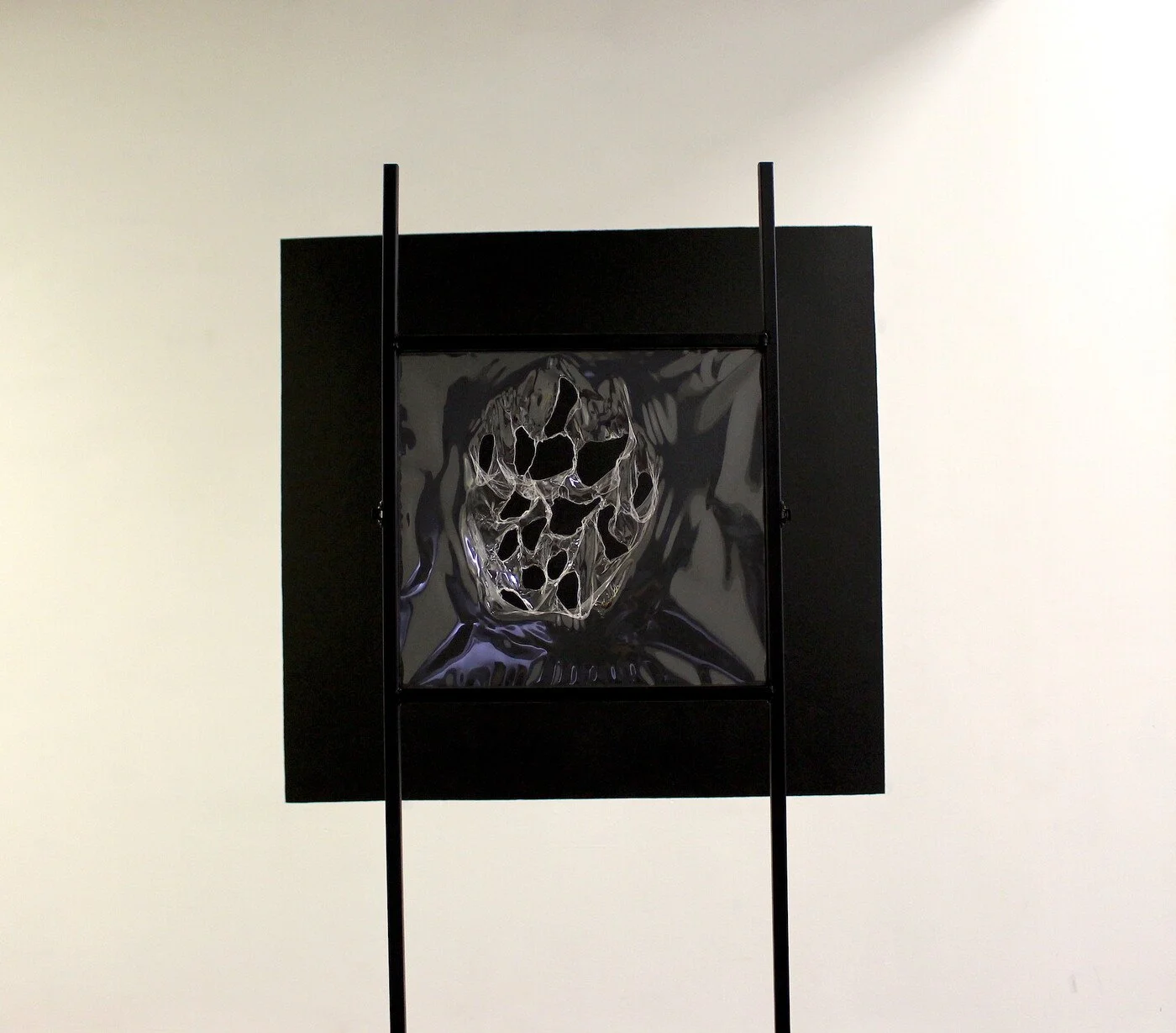To Sip from the Sweet Cup (swallow the lump of illusion, spit yourself out in shards), Acetate, square steel structure, black paint, 2021