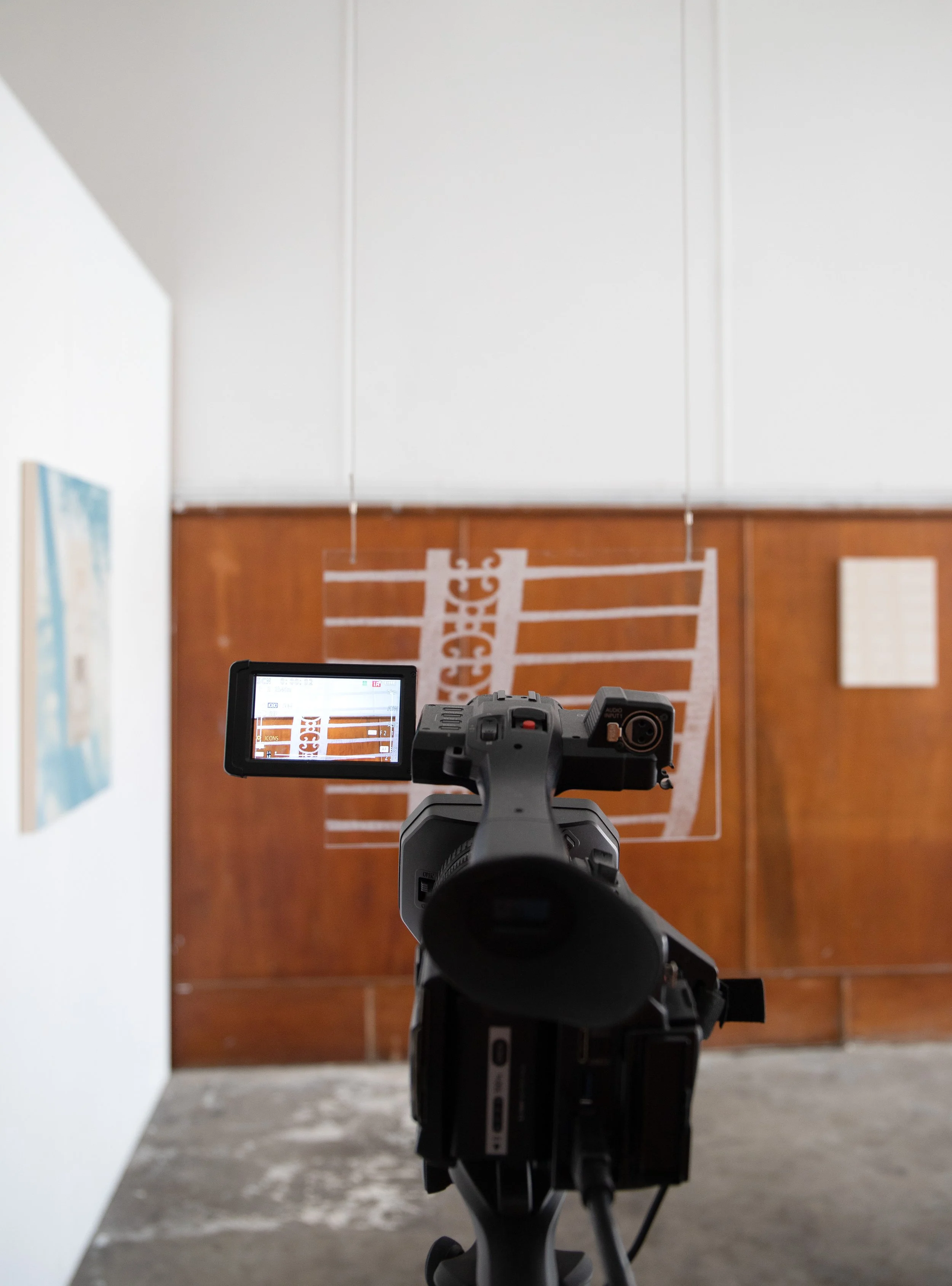 ‘Re-view’, live stream camera, projector, etched polycarbonate, 2025, 138 Gallery