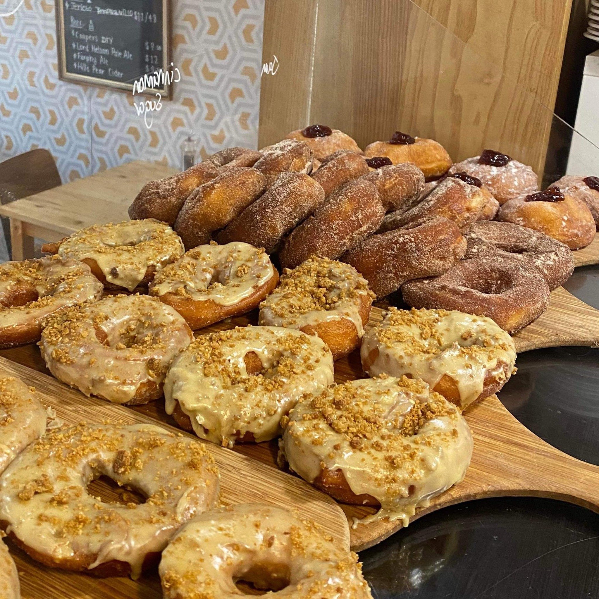 Good morning! it&rsquo;s DONUT DAY and we are OPEN 7:30-2pm 🙌🙌

Today we have made these flavours for you to enjoy:

👉 JAM (vegan)
👉 CINNAMON &amp; SUGAR (vegan)
👉 ANZAC

Jam and Cinnamon donuts are available to order on our APP/WEBSITE for take