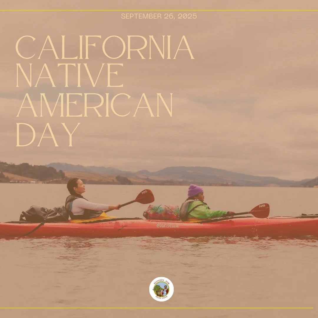 Honoring deep roots + resistance this #CaliforniaNativeAmericanDay.
At Alliance for Felix Cove, we carry forward the story of our founder, Theresa Harlan&mdash;whose family was forced from their T&aacute;mal-ko/Coast Miwok homelands at Tomales Bay in