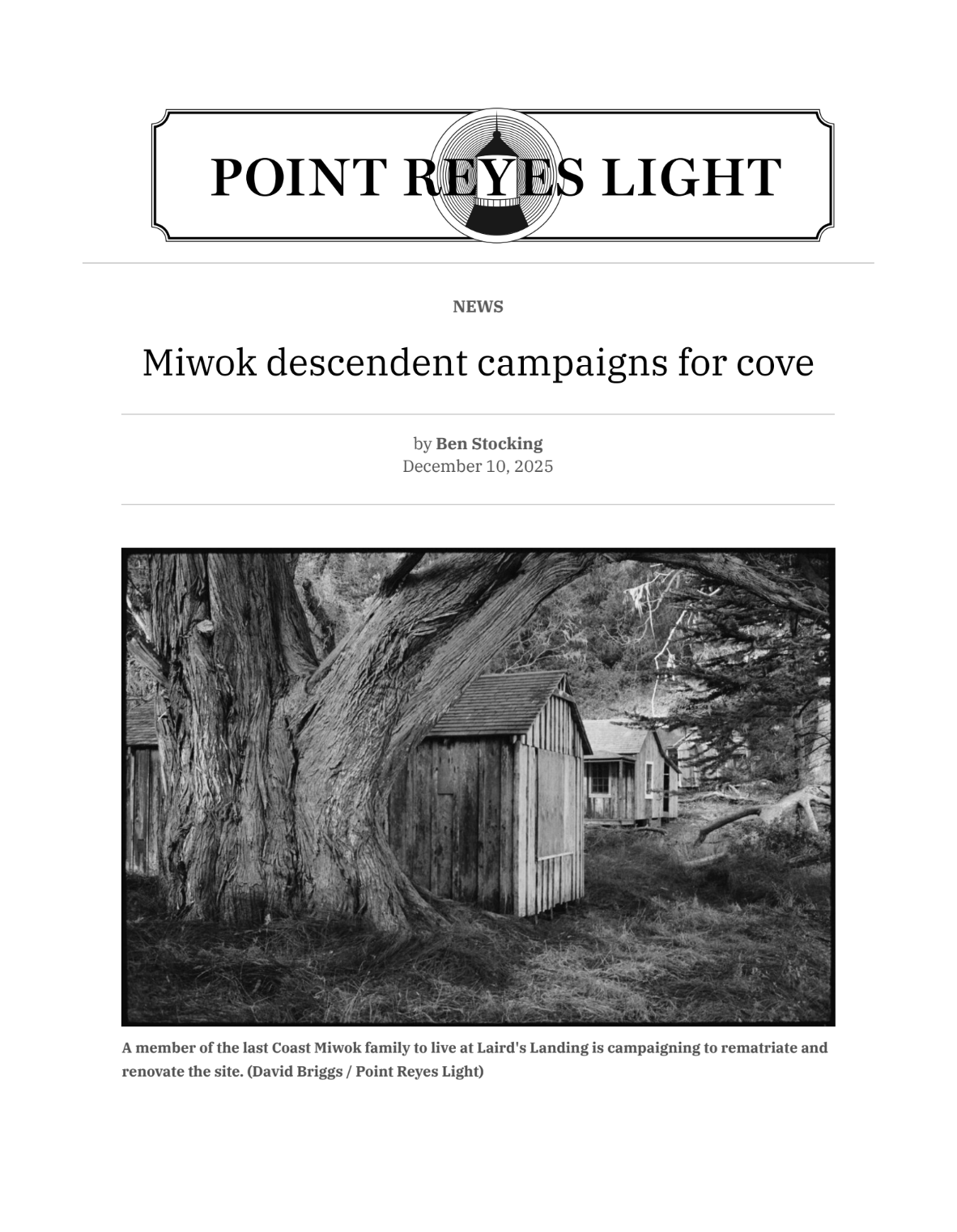 Point Reyes Light features our Vision Plan for Felix Cove