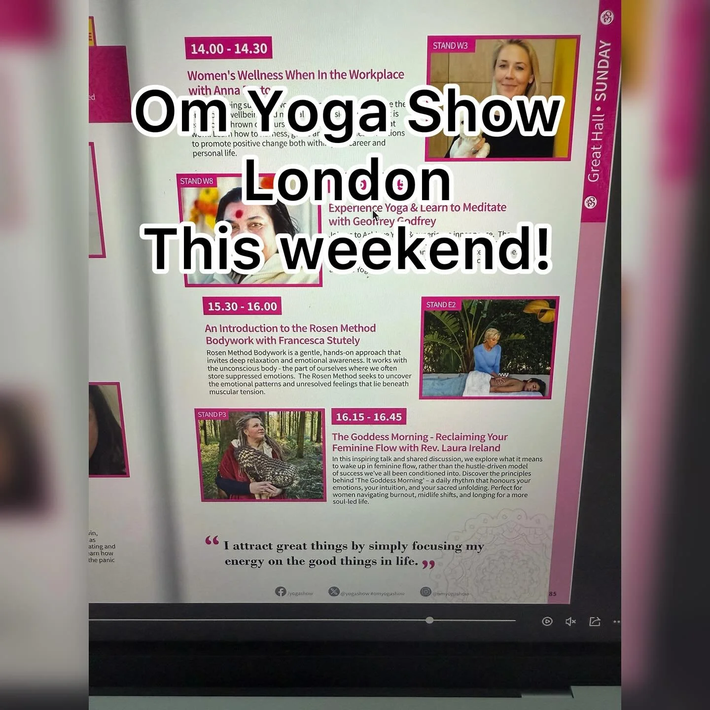 Come and say hi at Alexandra palace this weekend- stand E2&hellip; @rosenmethoduk, @omyogashow I will be giving a yoga class w rosen touch at 11-11.30 w @yoga.rosen.lisasprosen and a talk on The Rosen Method  Bodywork 3.30-4pm #omyogamagazine #omyoga