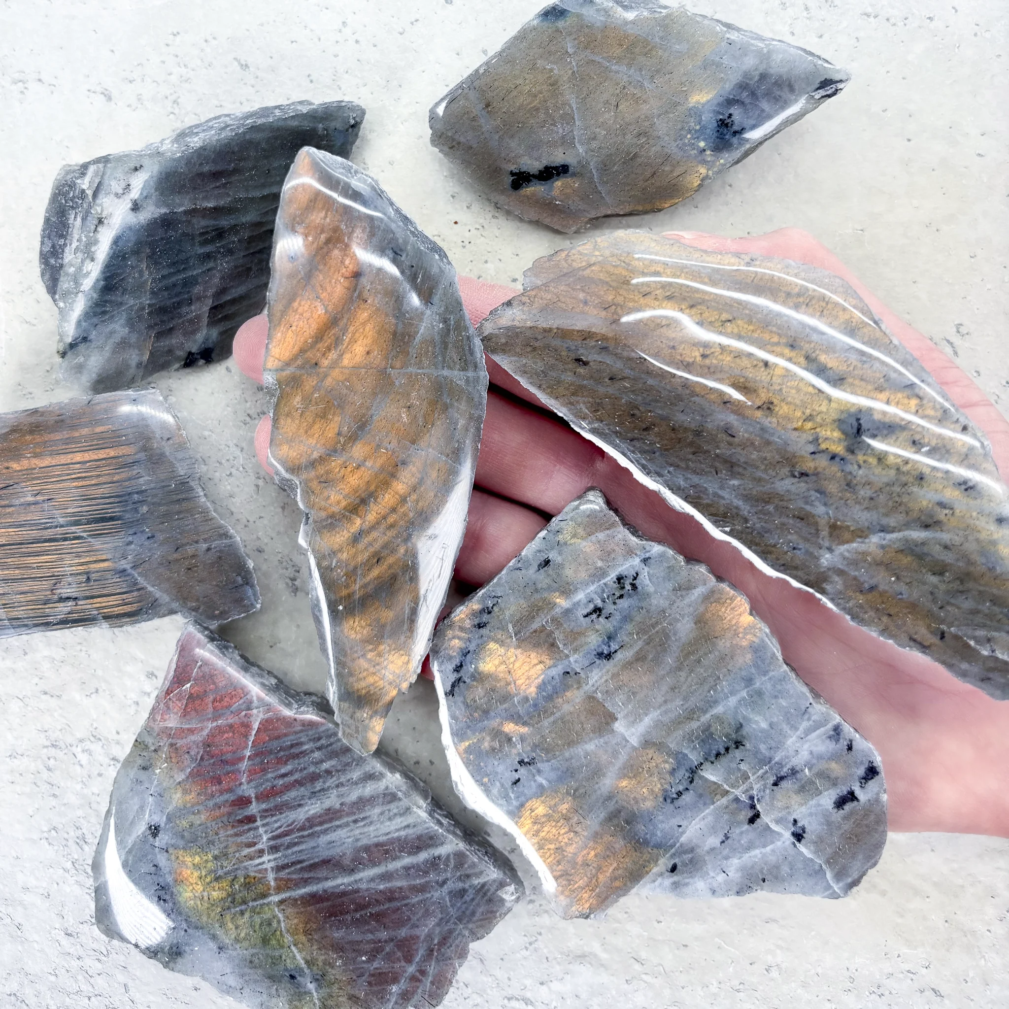 LABRADORITE GRISE PLAQUE SEMI-POLIE