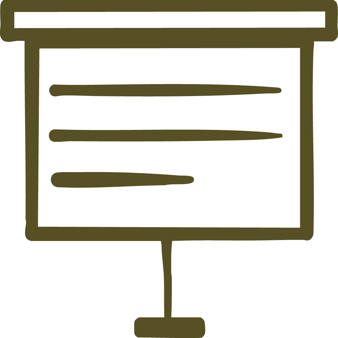 A sketch of a presentation board with three horizontal lines of text. Representing UK based presentation design for all size businesses.