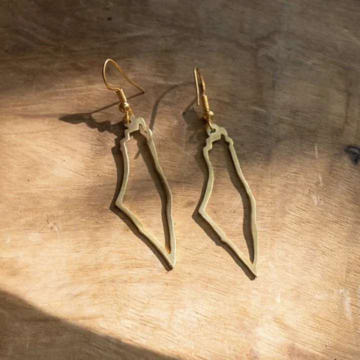 Palestinian Map Outline Earrings Brass