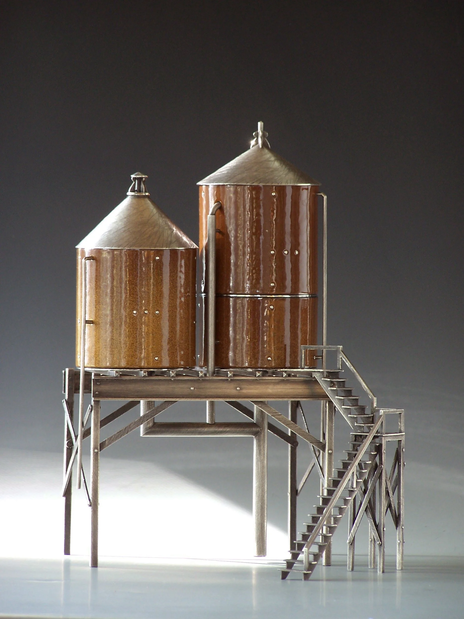 'Roof, 26' Sterling silver, copper, kiln-fired glass enamel.  12" tall.  Sold.  Inquire.