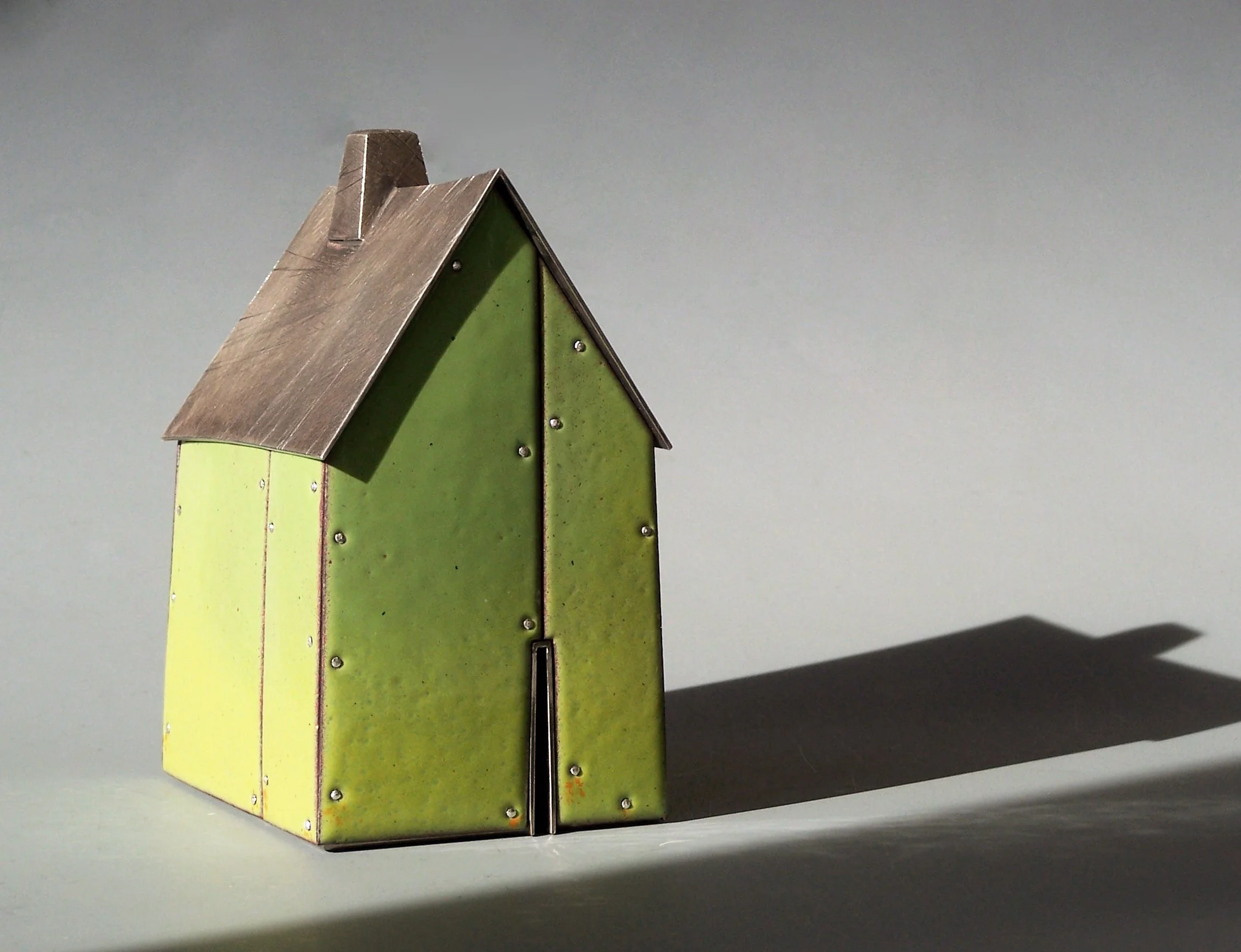 'Envy' Sterling silver, kiln-fired glass enamel on copper.  Aprx. 7" tall.  Available.