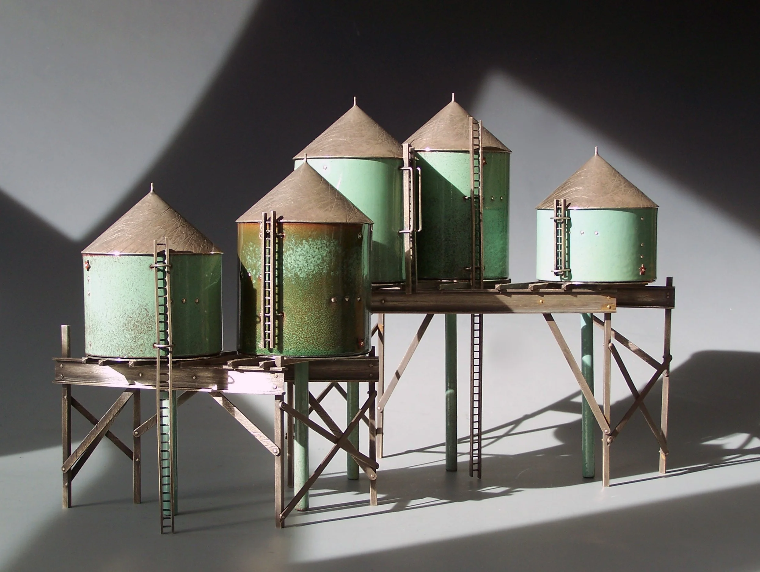 'Manhattan, 26'  Sterling silver, kiln-fired glass enamel on copper.  Aprx.  14" wide.  Available.