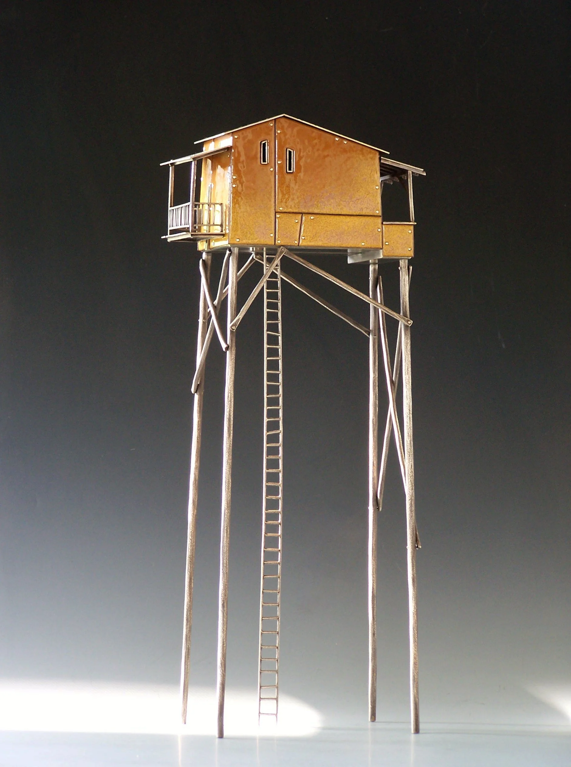 'Climb, 26'  Sterling silver, kiln-fired glass enamel on copper.  17" tall.  Available.