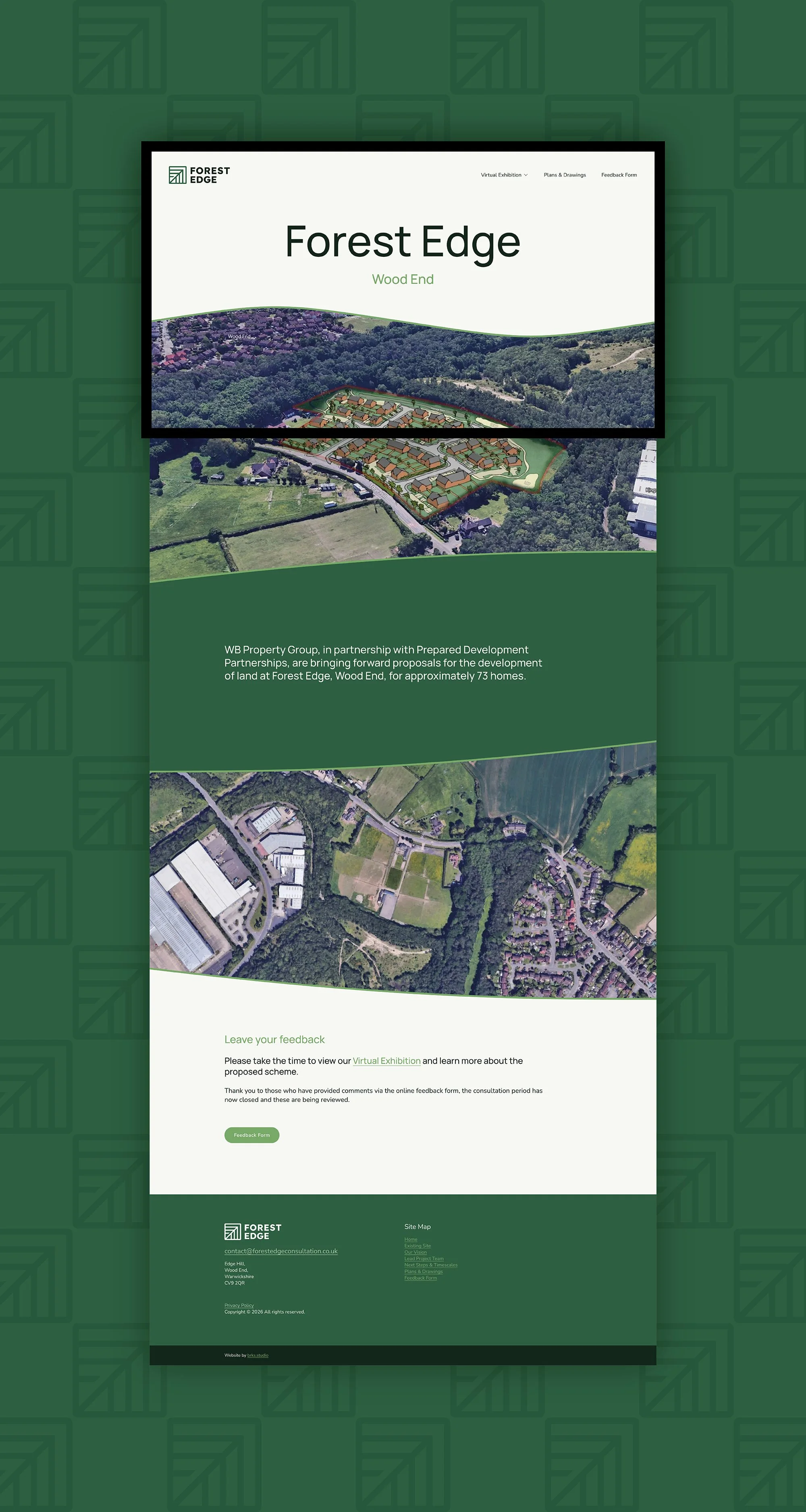 Forest Edge website home page, with text and imagery relating to the proposals to develop land at Forest Edge, Wood End, for approximately 73 homes.