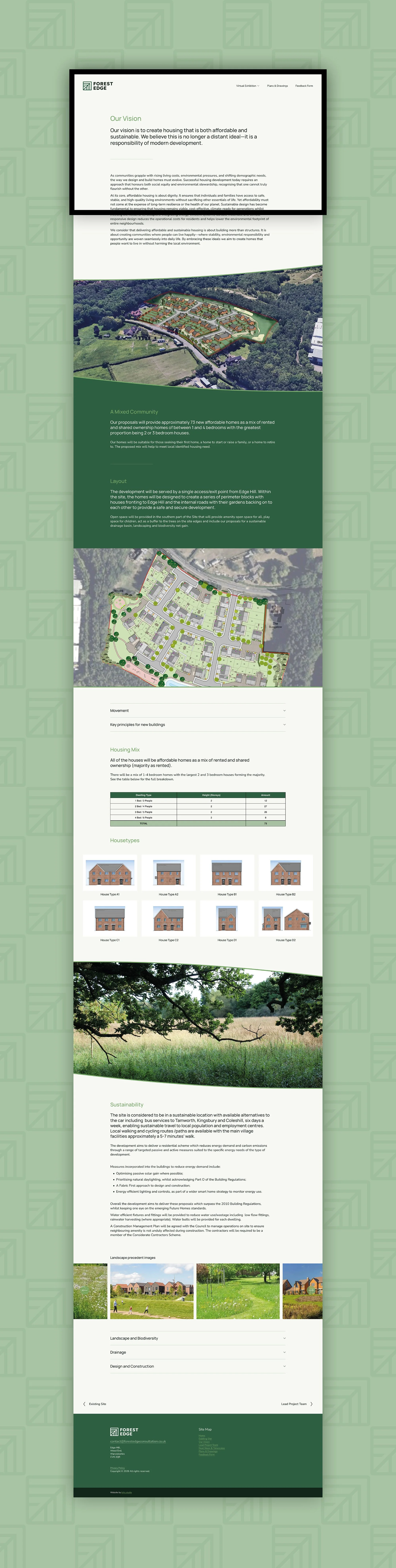 Forest Edge website our vision page, with text and imagery supporting the vision to create housing that is both affordable and sustainable.