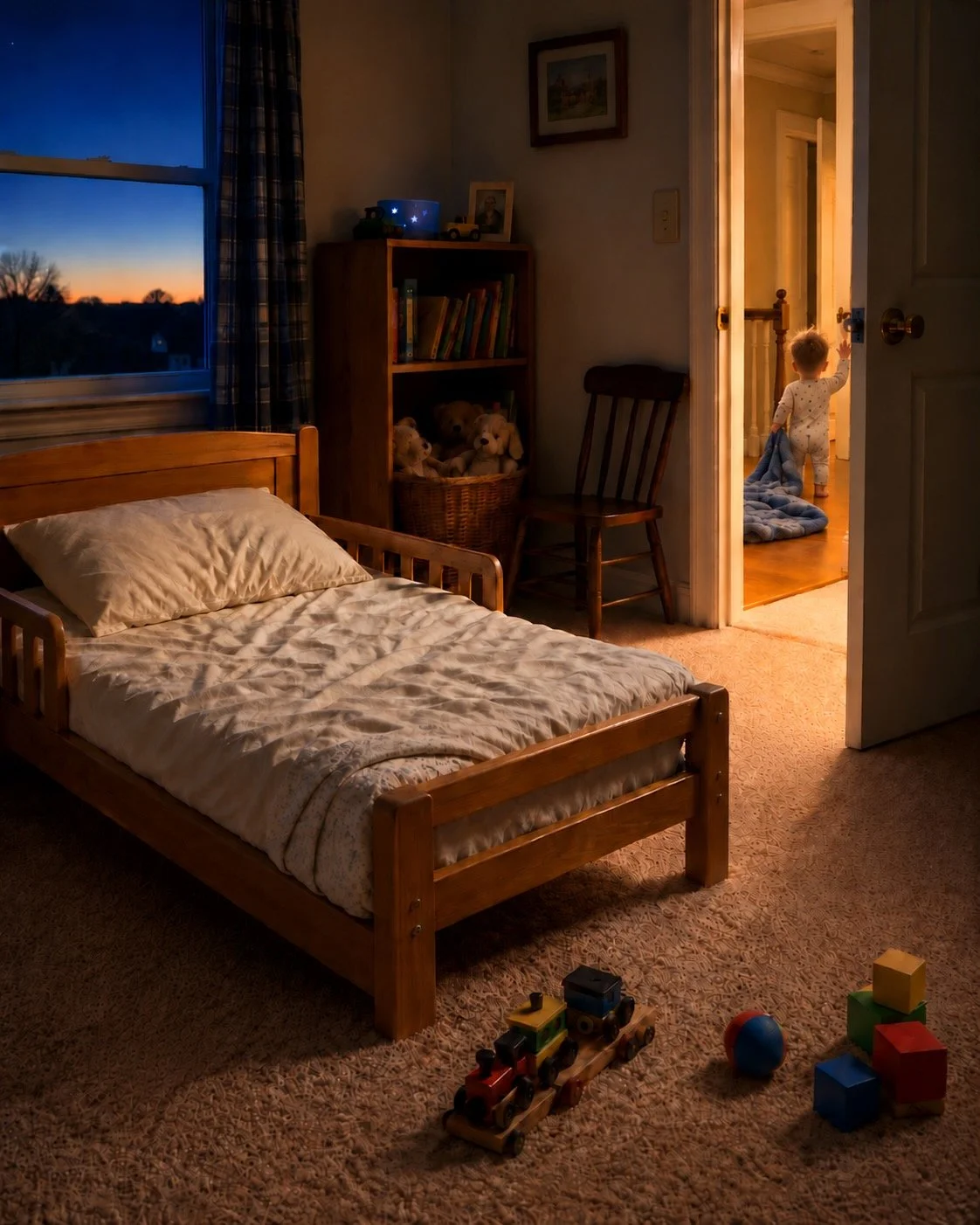 Excited kid waking up early before parents
