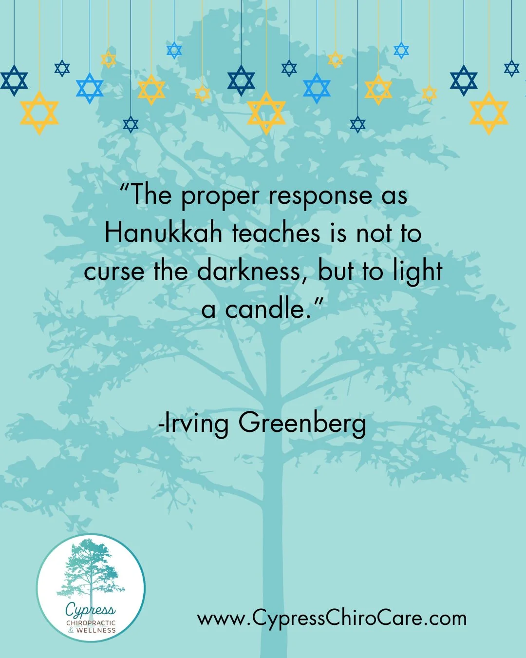 &quot;The proper response as Hanukkah teaches is not to curse the darkness, but to light a candle.&quot; - Irving Greenberg

Happy Hanukkah to Charleston! 

#hanukkah #happyhanukkah #charleston #charlestonsc #charlestonhanukkah #chiropractic #chiropr