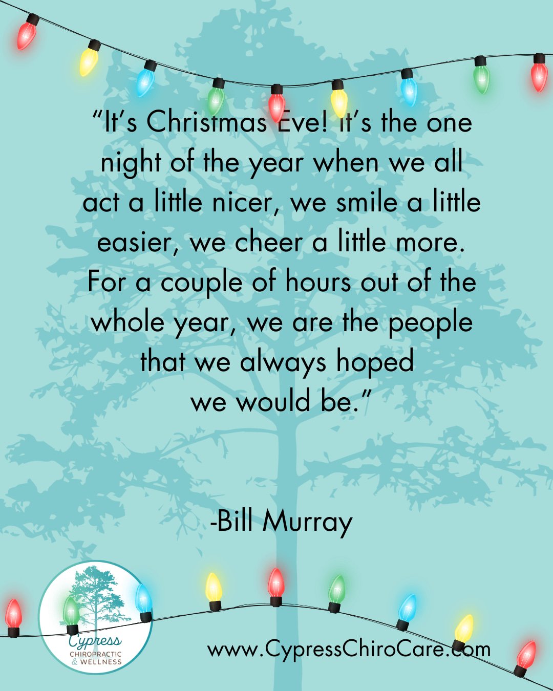 Bill Murray is a Charleston favorite. Merry Christmas Eve everyone. Enjoy it and be present.

#MerryChristmasEve #BillMurray #Charleston #CharlestonSC #Charlestonchiropractor #chiropractorCharleston