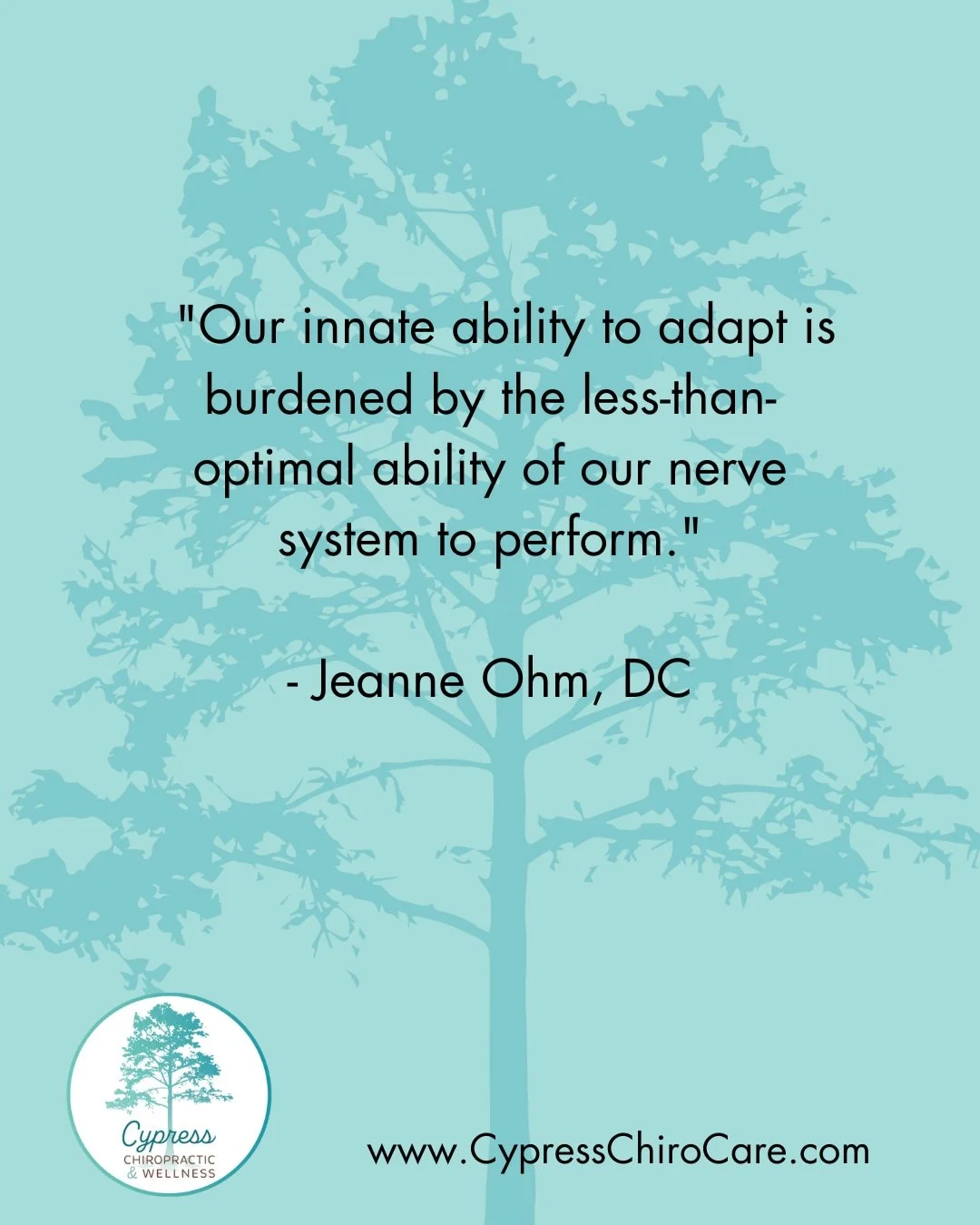 "Our innate ability to adapt, is burdened by the less-than-optimal ability of our nerve system to perform." -Jeanne Ohm, DC

This is why you get adjusted. A healthy person is an adaptable one. Adaptability depends on your nervous system  an