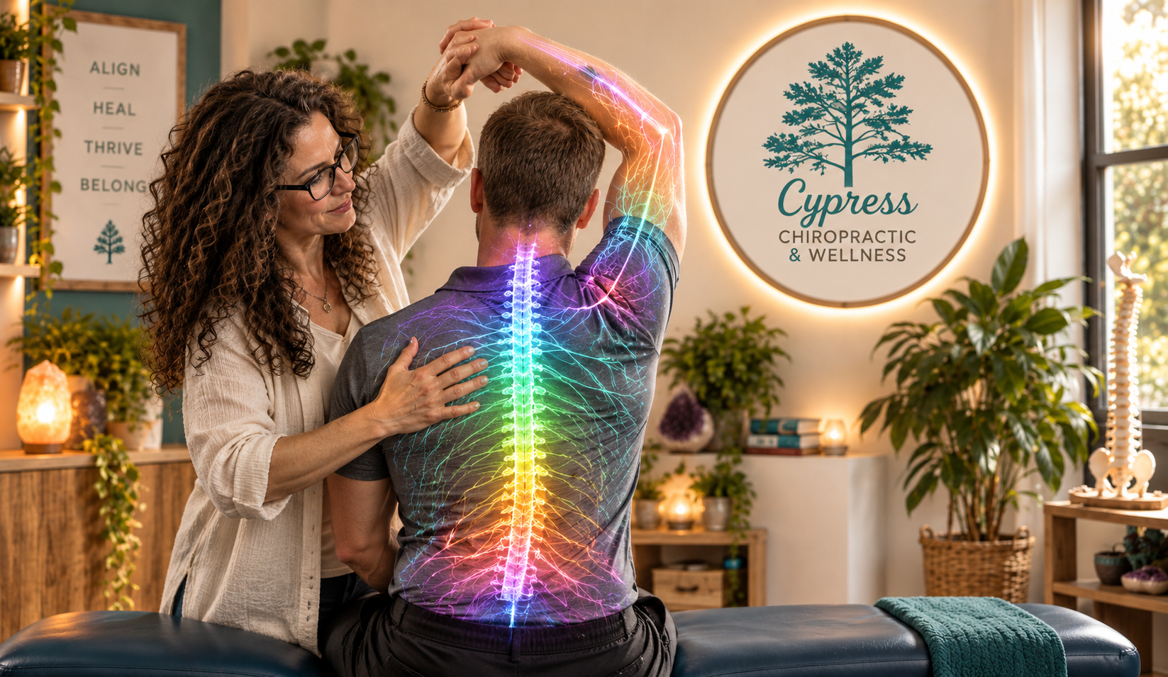 female holistic chiropractor examining a male patients spine